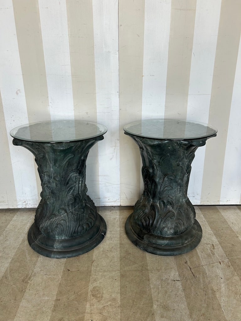 Great Pair of Verde Gris Nouveau Style Plinth Side Tables: Great Pair of Verde Gris Nouveau Style Plinth Side Tables