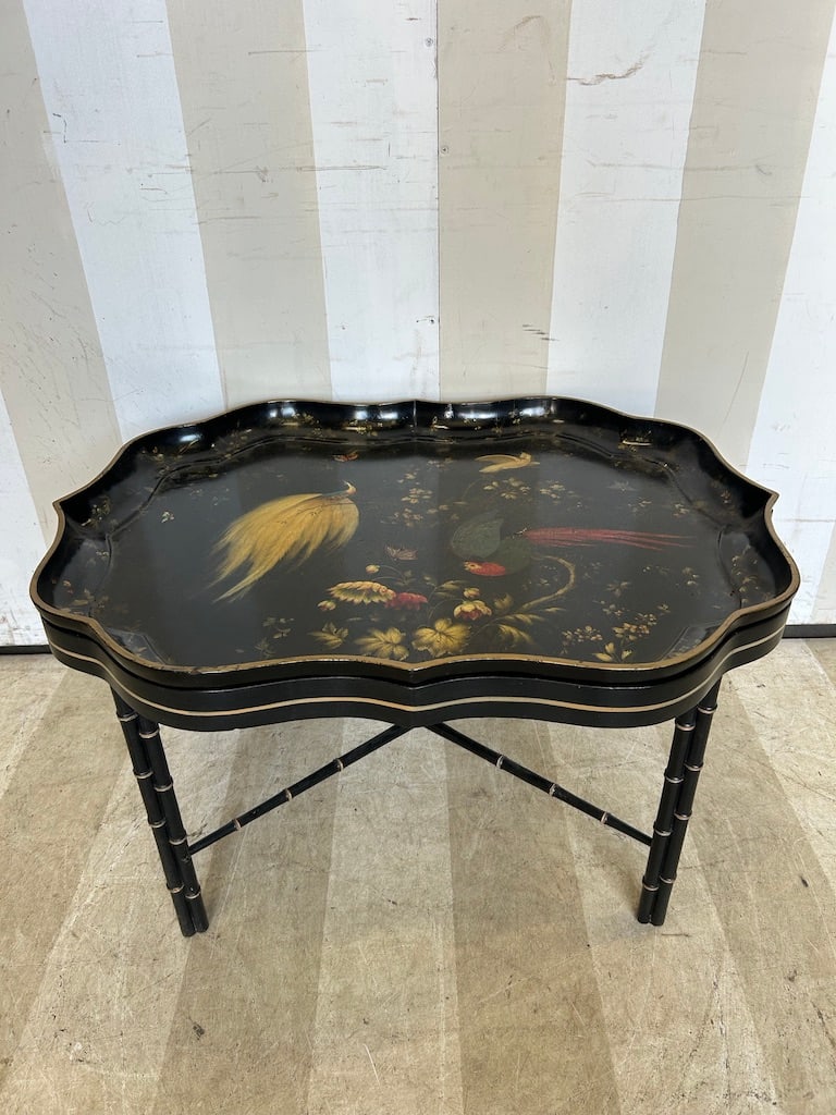 19th Century Paint Decorated English Tray on later stand as a coffee table (1 of 11)
