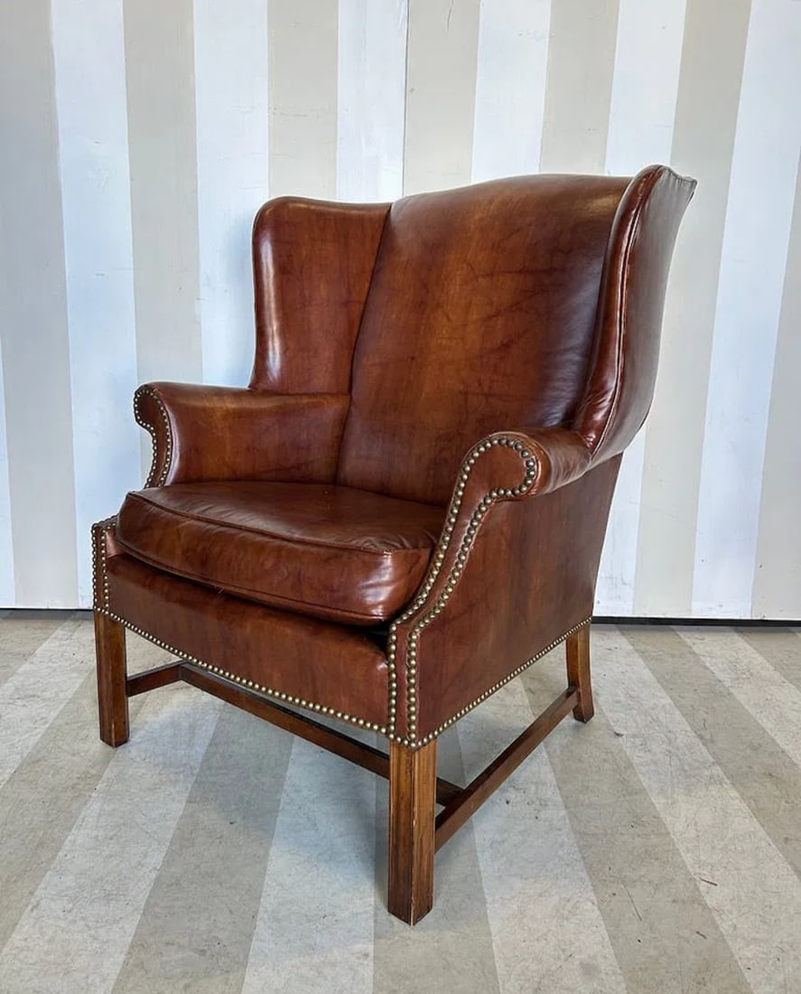 19th century leather wingback chair (1 of 8)