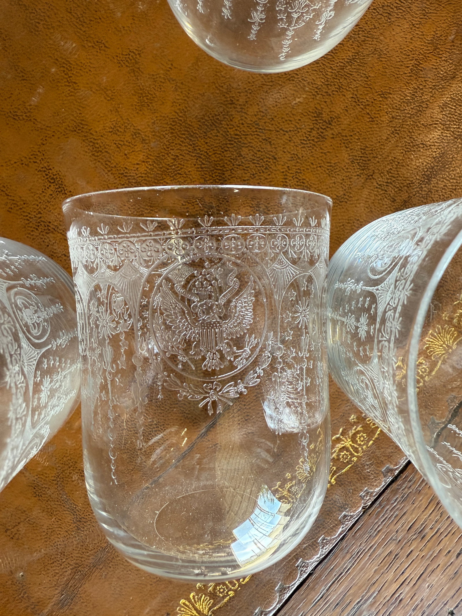 RARE Theodore Roosevelt 7 piece etched highball set - 2