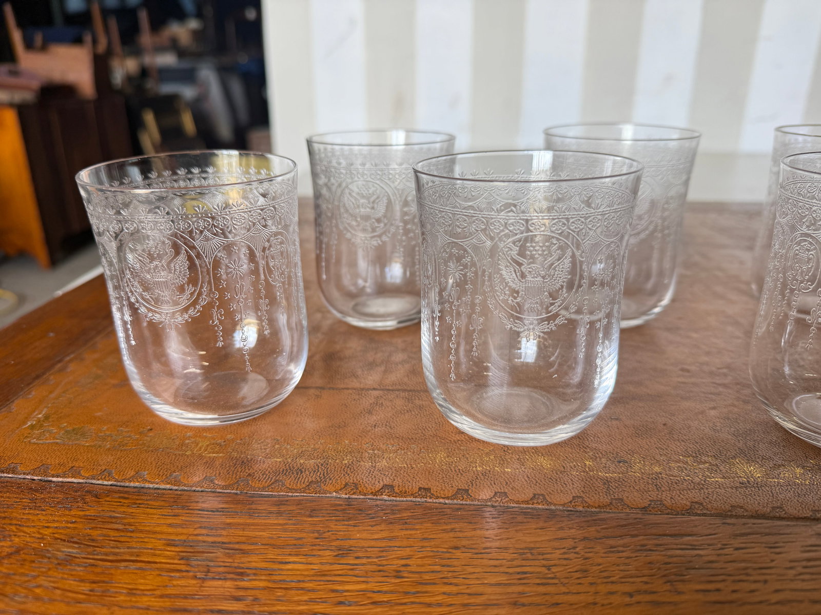 RARE Theodore Roosevelt 7 piece etched highball set - 3