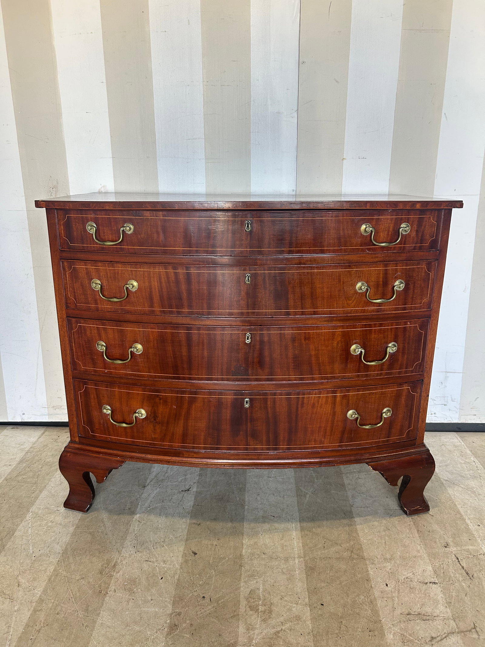 18-19th century American bow front chest on ogee bracket feet from the Massey collection (1 of 10)
