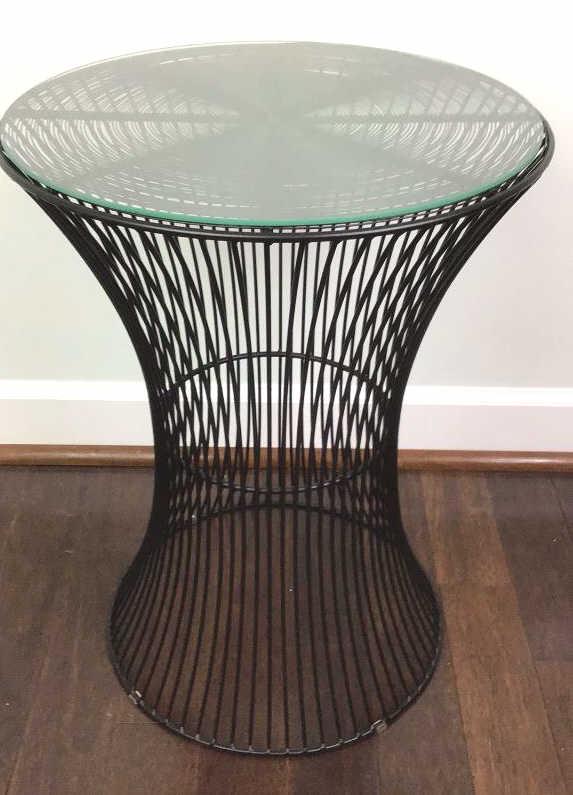 Glass Top Wire End Table: 16 X 21 tall.