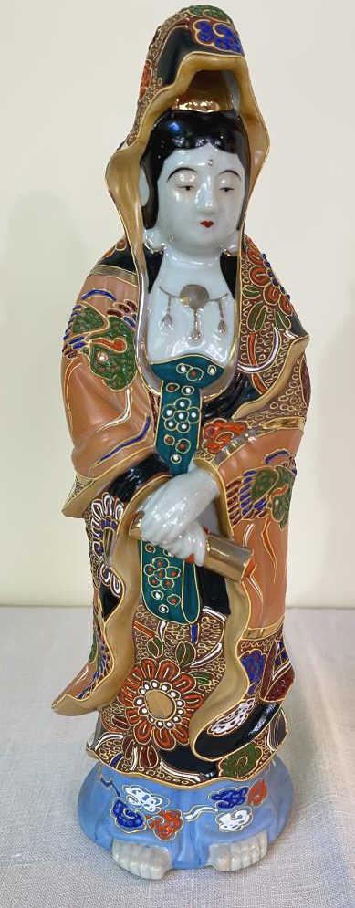Japanese Kutani Kwan Yin Satsuma Figurine: 13 tall.