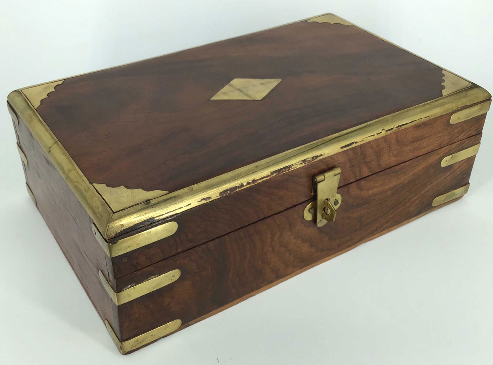 Walnut Box with Bright Brass Inlays: 8 X 5 X 2.75 tall..