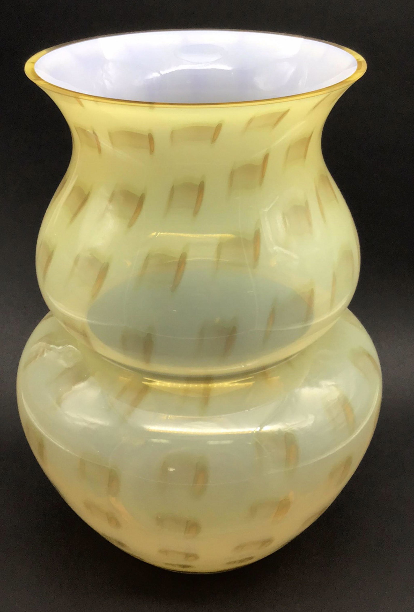 Large Waterford Evolution Blown Glass Vase: Cased glass with swirls. 15 tall.
