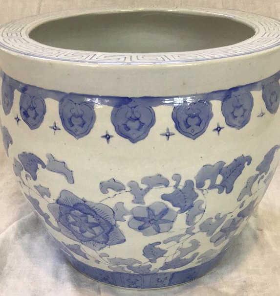 Light Blue and White Jardiniere: 15x12 tall.