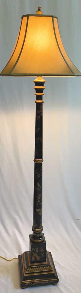 Chinoiserie Floor Lamp: Gold on black 66.5 tall.