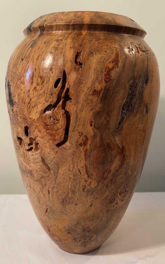 Hand-Made Spalted Dogwood Vase: 10 tall. Artist-signed, D. Rhudy.