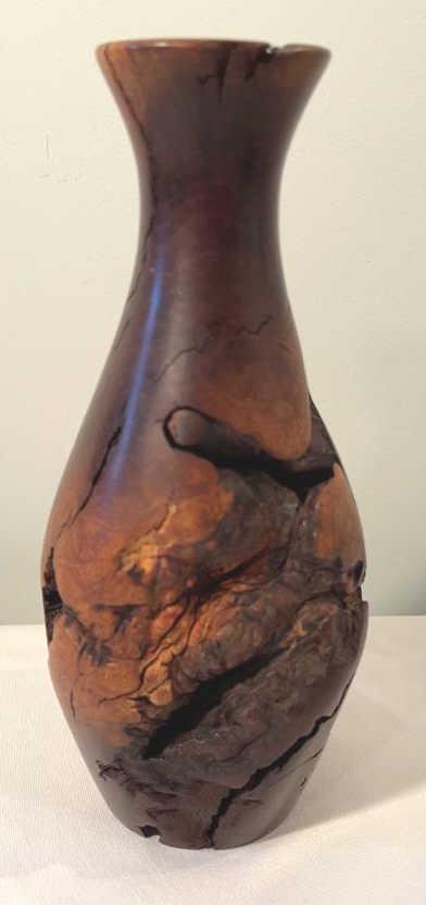 Hand-Turned Wood Vase: Base is covered. 8.25 tall.