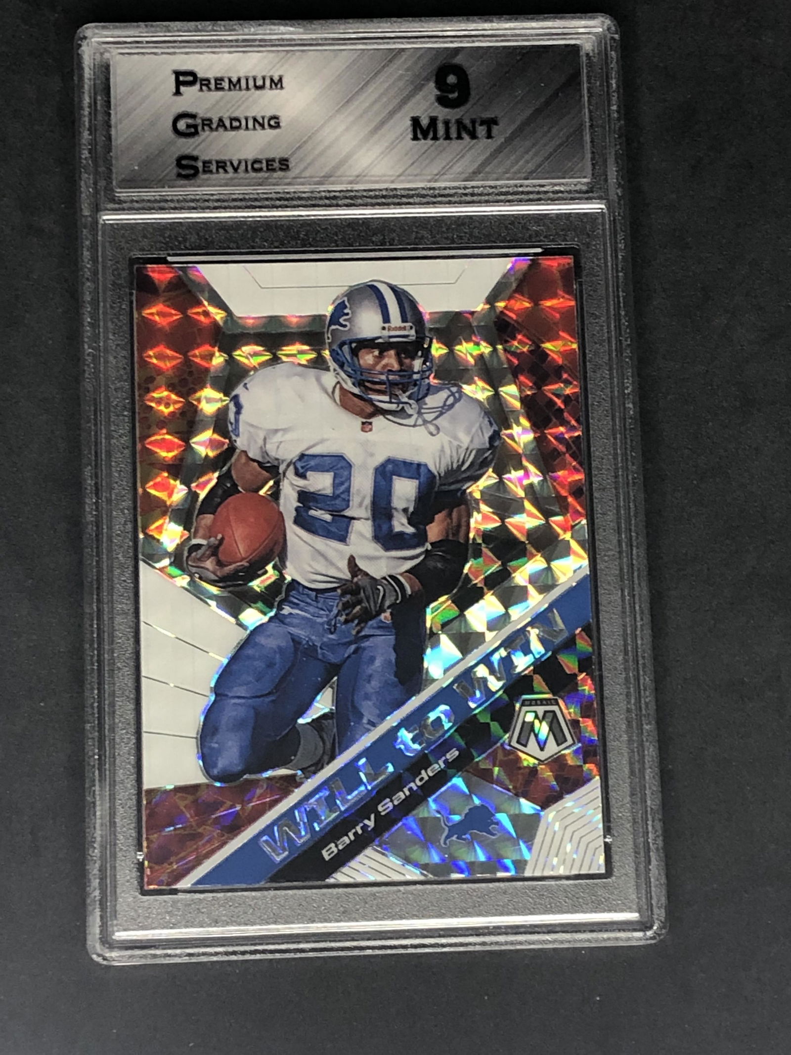Barry Sanders Panini Mosaic Refractor Graded PGS 9 (1 of 1)