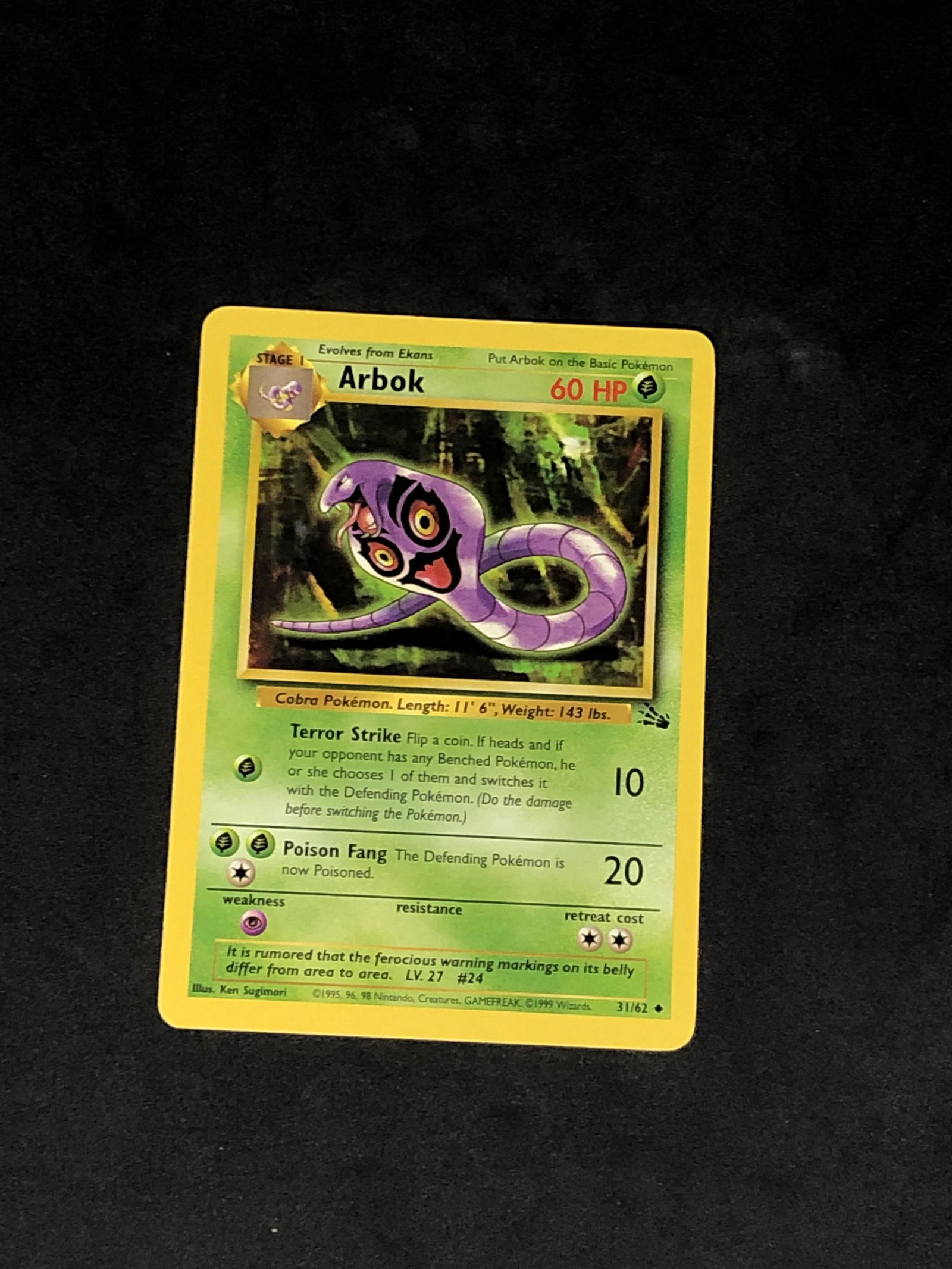 Vintage Fossil Set Arbok Pokemon Card: Vintage Fossil Set Arbok Pokemon Card