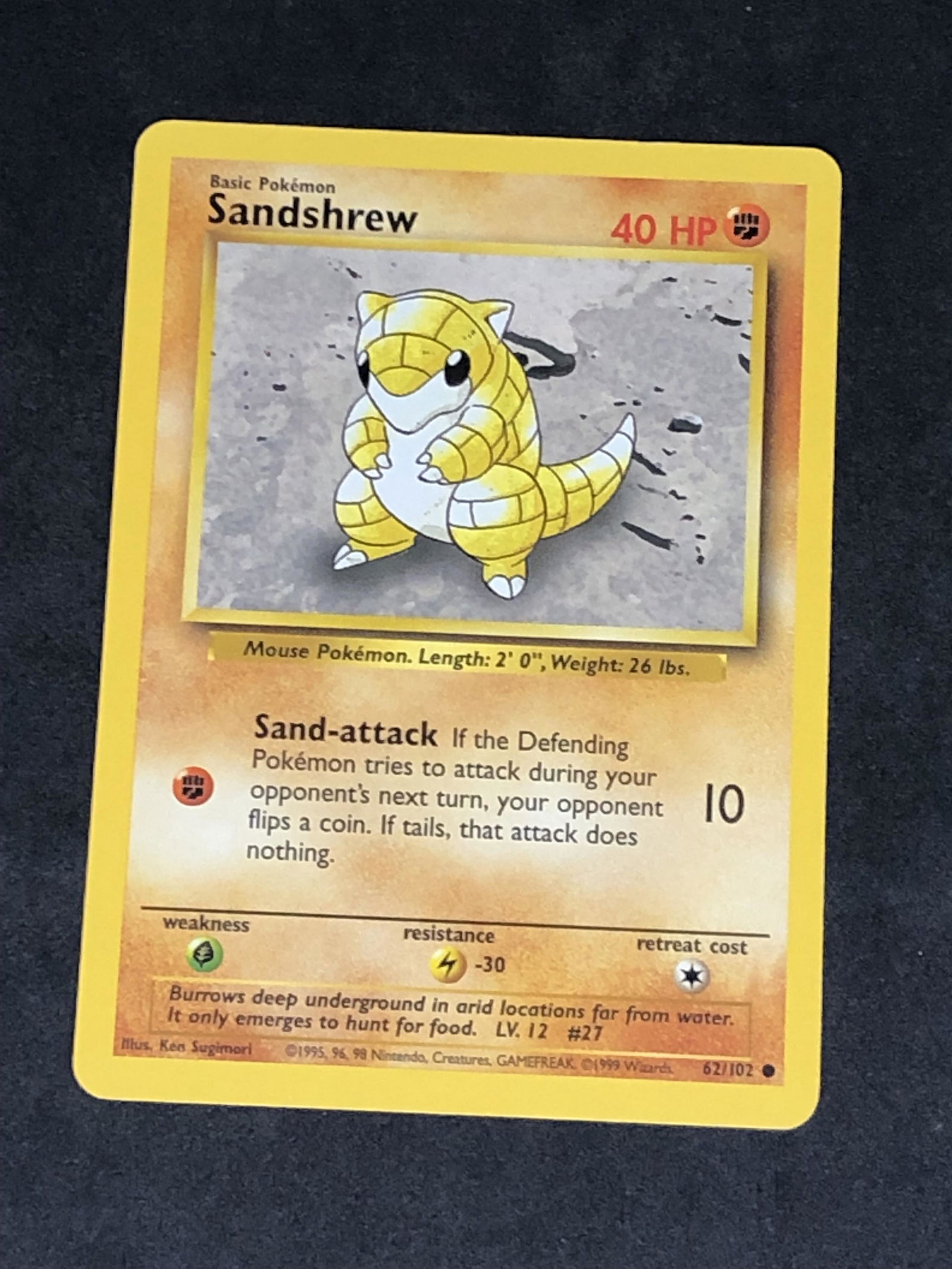 Vintage Base Set Sandshrew Pokemon Card (1 of 1)