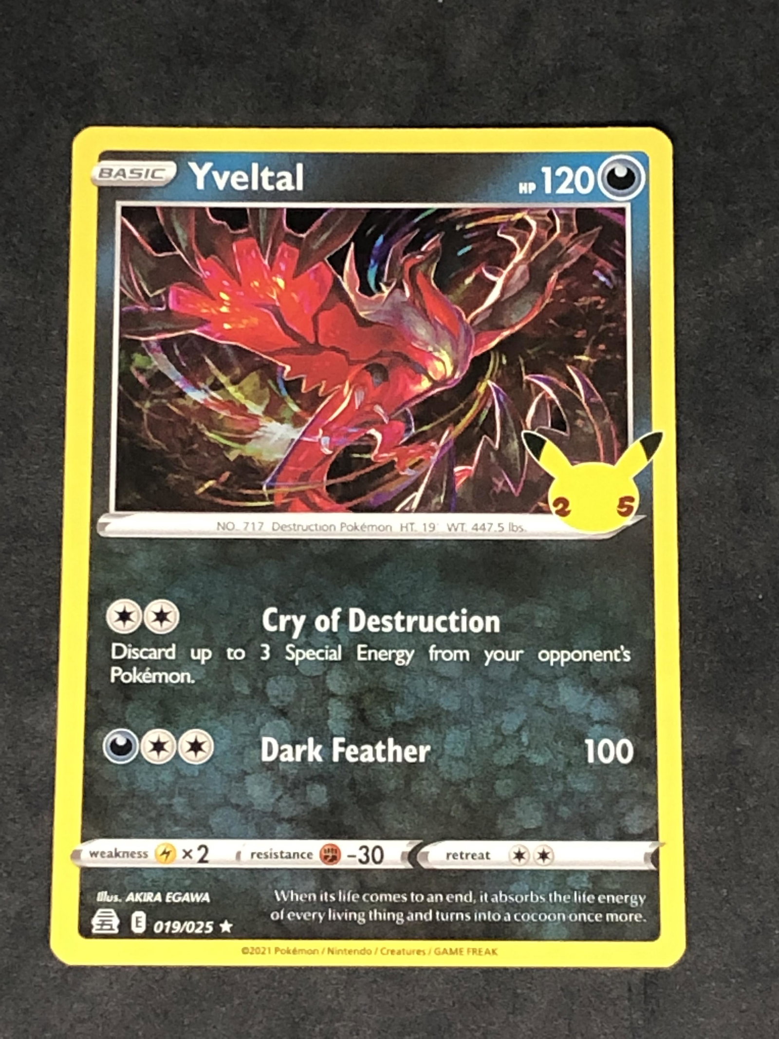 Yveltal 25th Ann. Holo Pokemon Card: Yveltal 25th Ann. Holo Pokemon Card