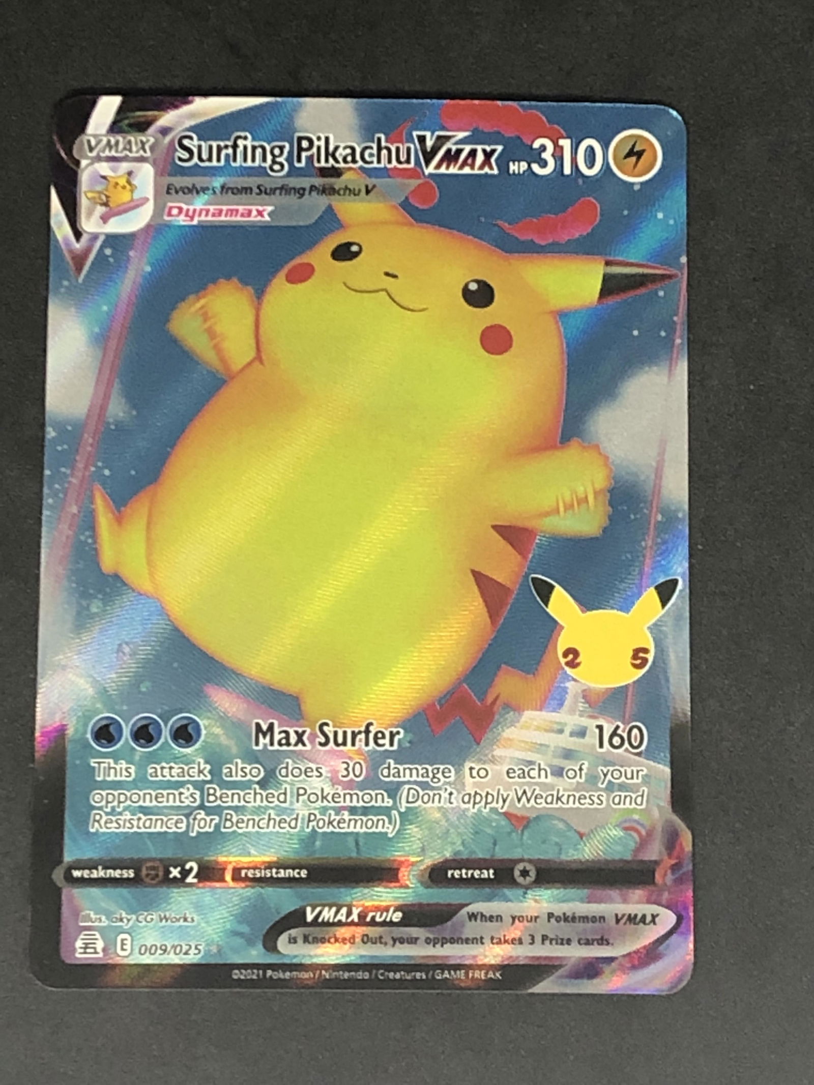 Surfing Pikachu VMAX Pokemon Card (1 of 1)
