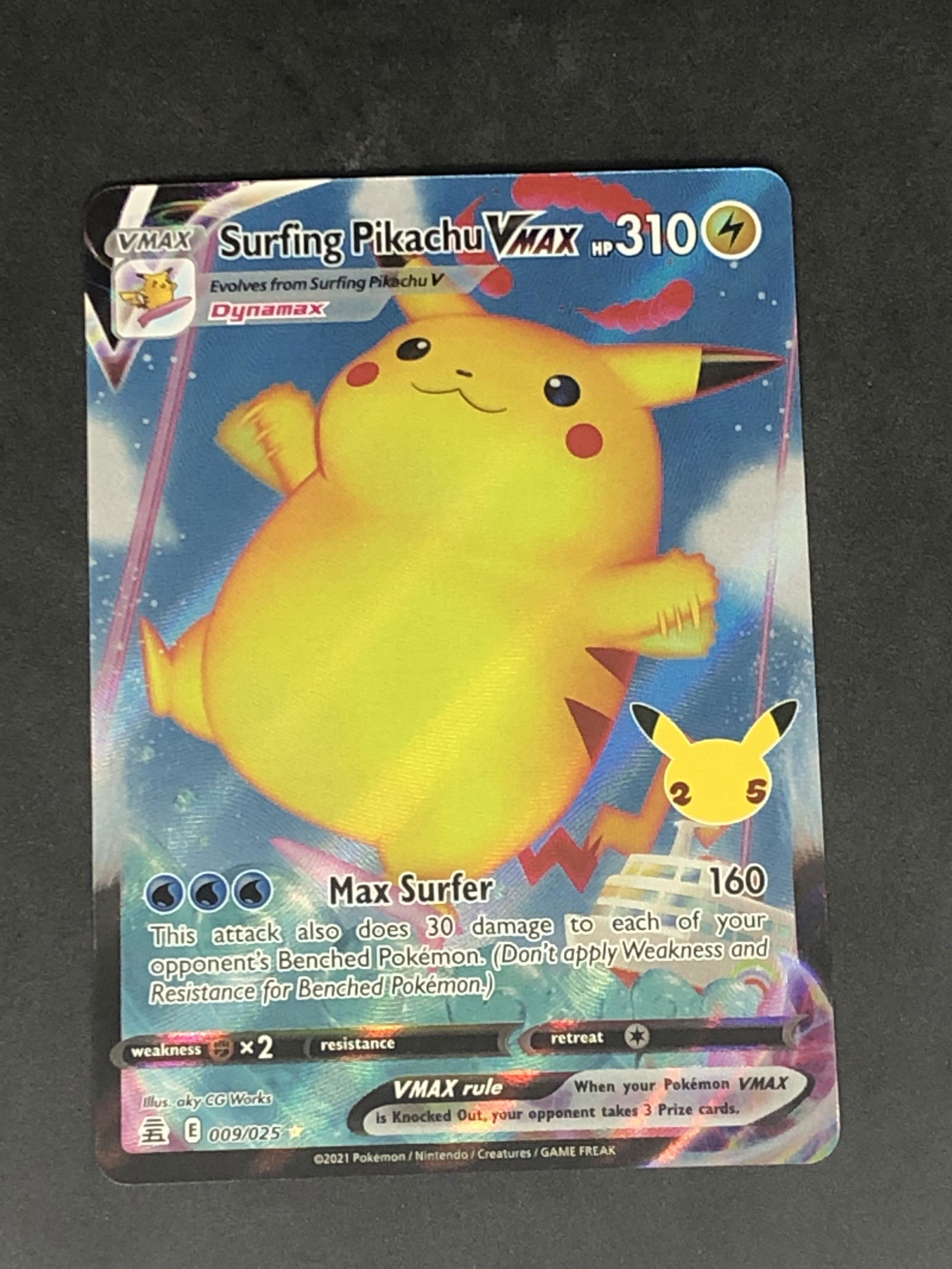 Surfing Pikachu VMAX Pokemon Card (1 of 1)