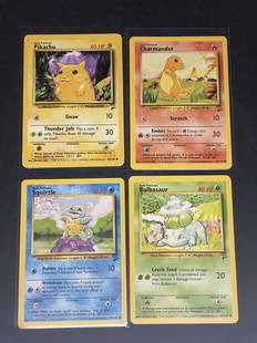 Vintage Base Set 2 Charmander, Bulbasaur, Squirtle, &: Vintage Base Set 2 Charmander, Bulbasaur, Squirtle, & Pikachu Pokemon Cards