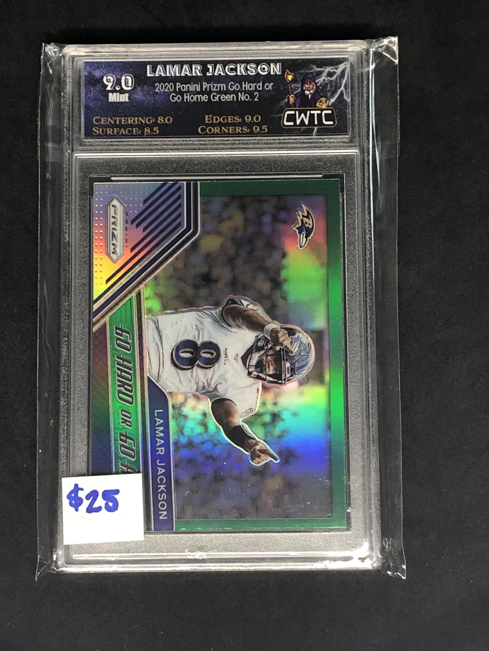 Lamar Jackson Panini Green Prizm Graded CWTC 9 (1 of 1)