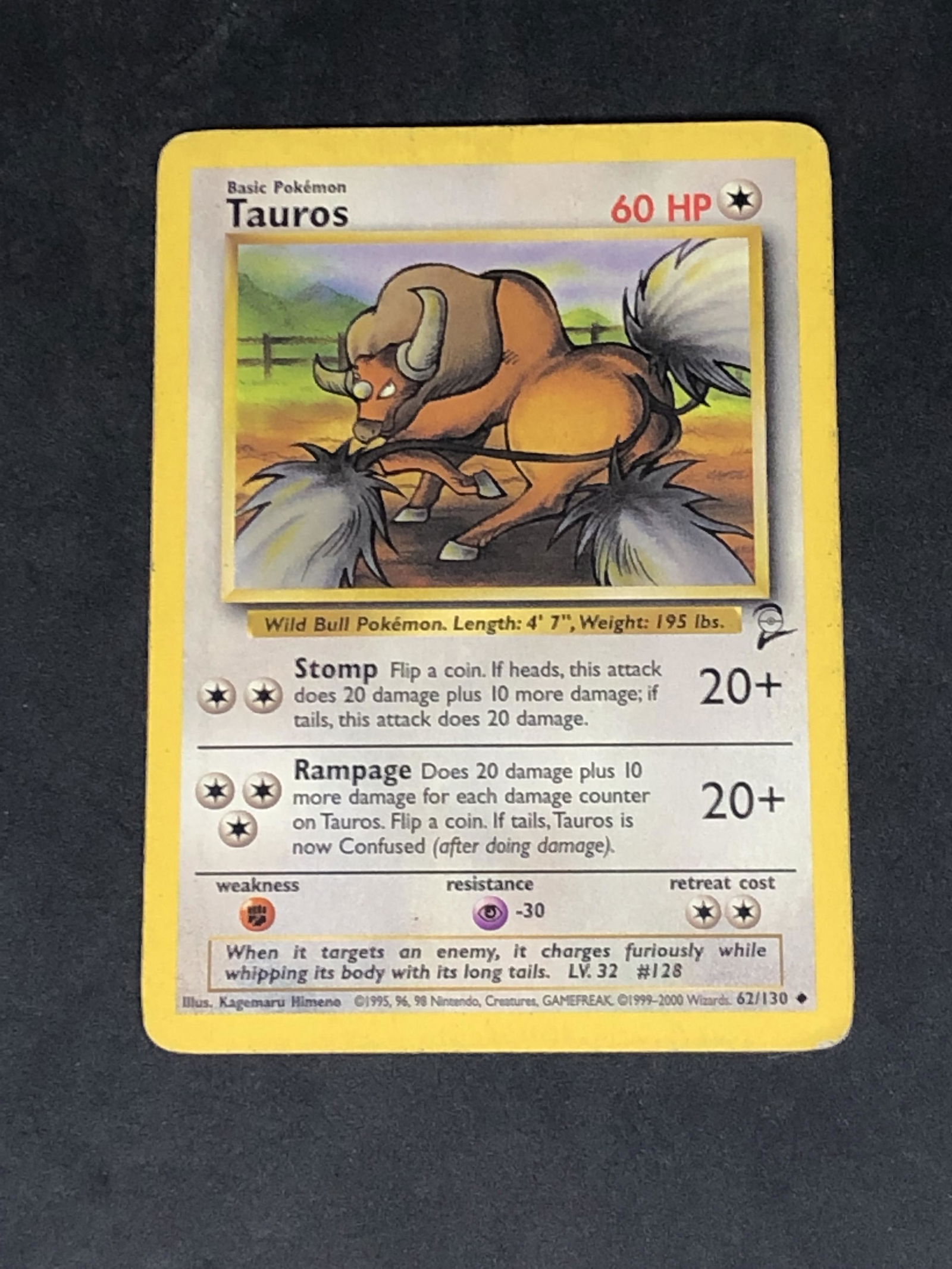 Vintage Base Set 2 Tauros Pokemon Card (1 of 1)