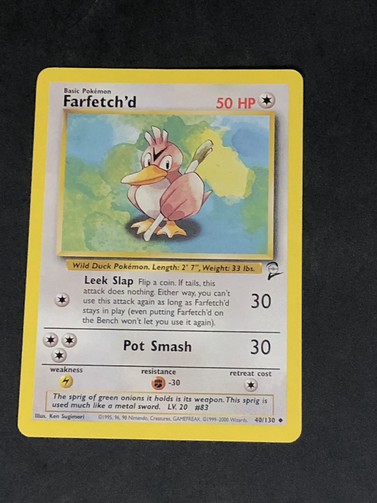 Vintage Base Set 2 Farfetch'd Pokemon Card: Vintage Base Set 2 Farfetch'd Pokemon Card