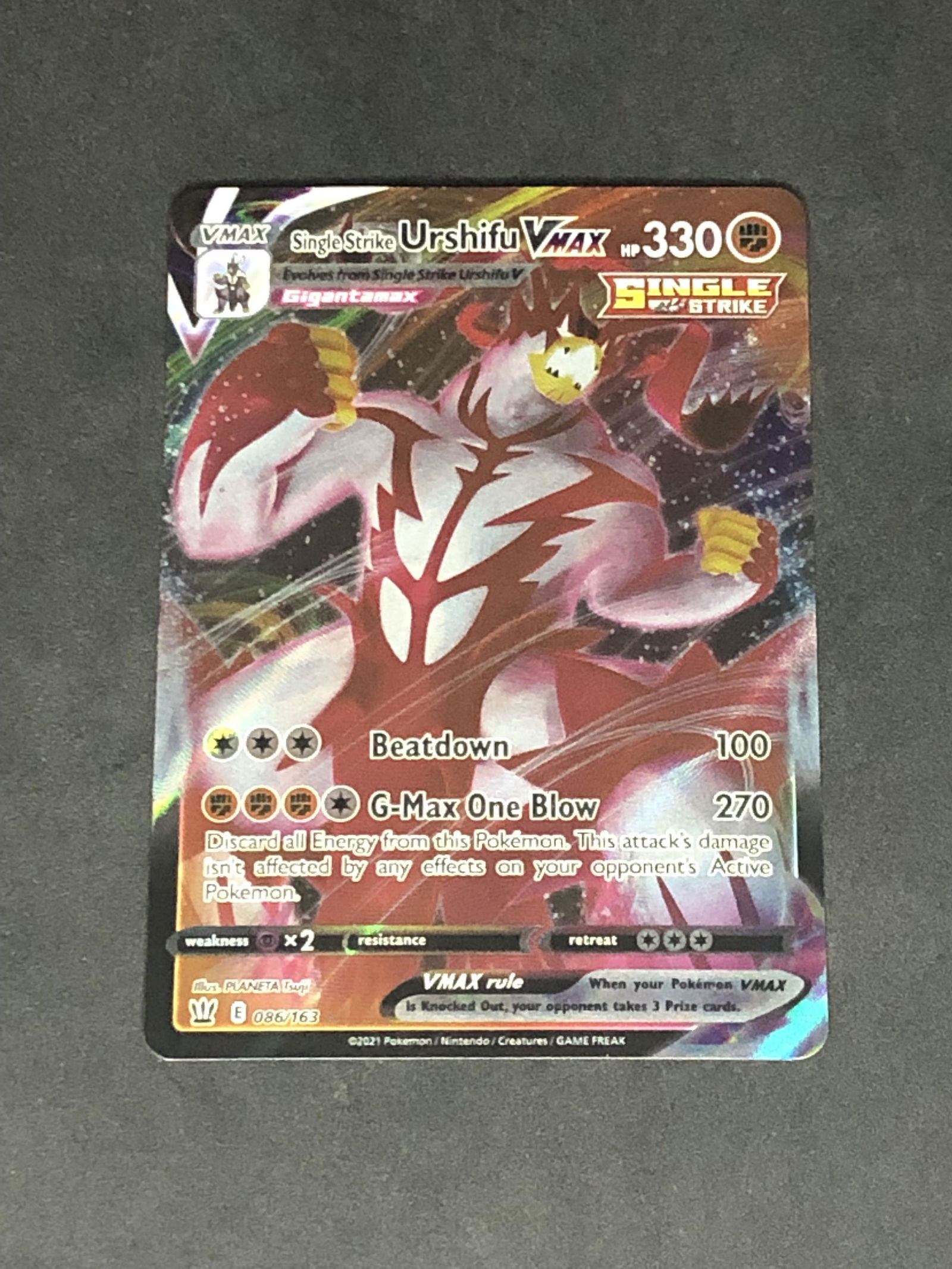 Single Strike Urshifu VMAX Full Art Pokemon Card (1 of 1)