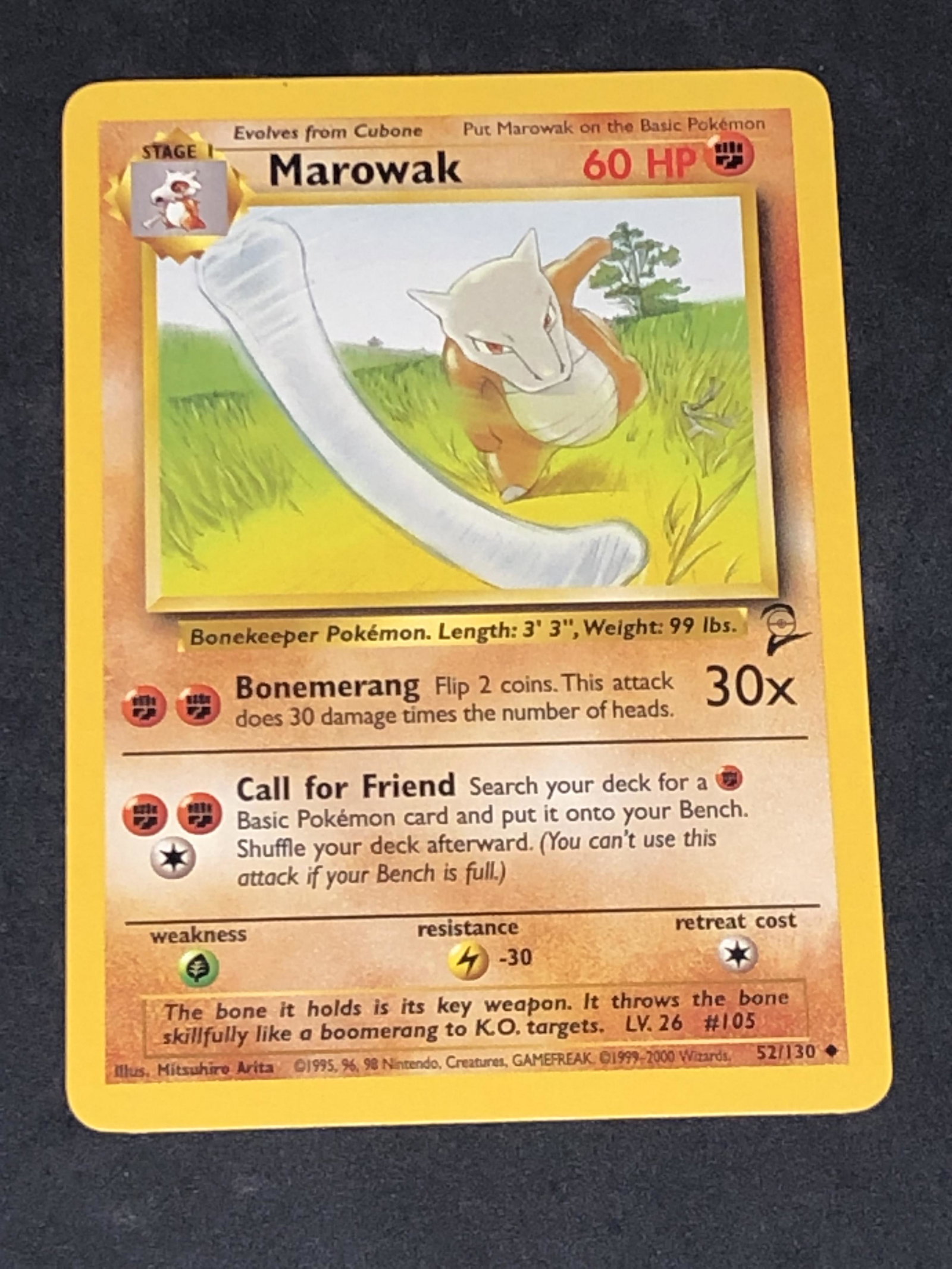 Vintage Base Set 2 Marowak Pokemon Card: Vintage Base Set 2 Marowak Pokemon Card