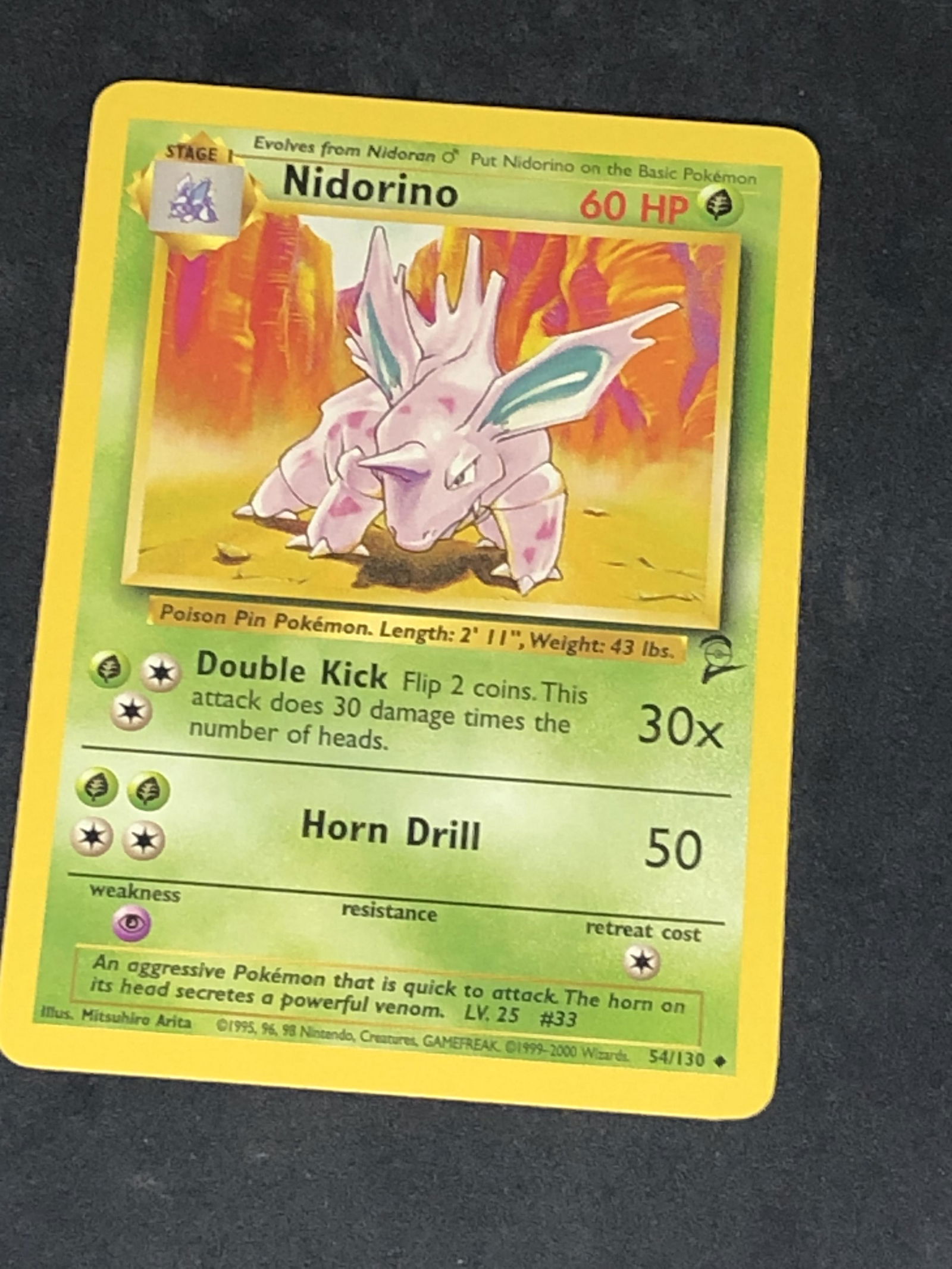 Vintage Base Set 2 Nidorino Pokemon Card (1 of 1)