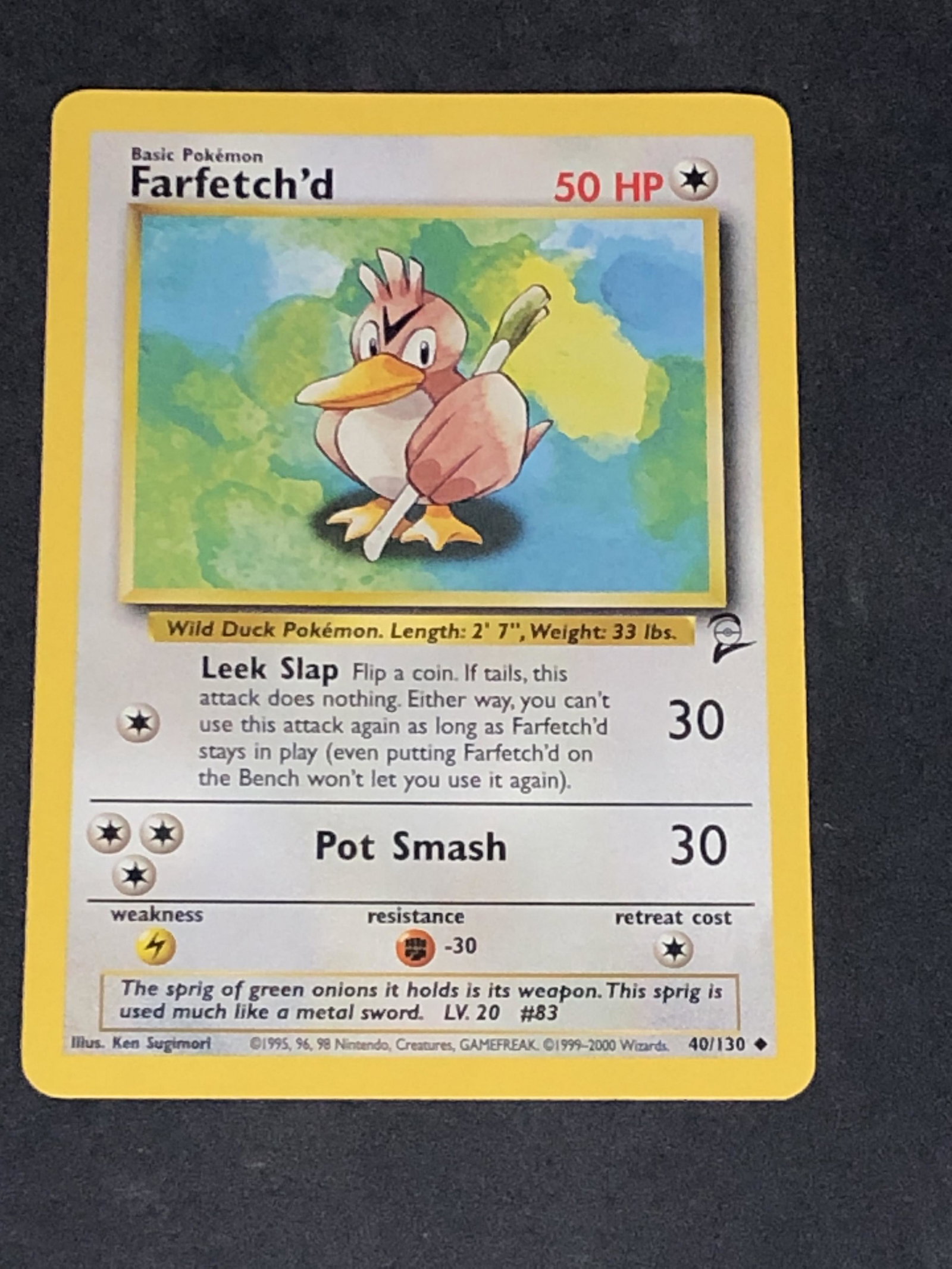 Vintage Base Set 2 Farfetch'd Pokemon Card: Vintage Base Set 2 Farfetch'd Pokemon Card