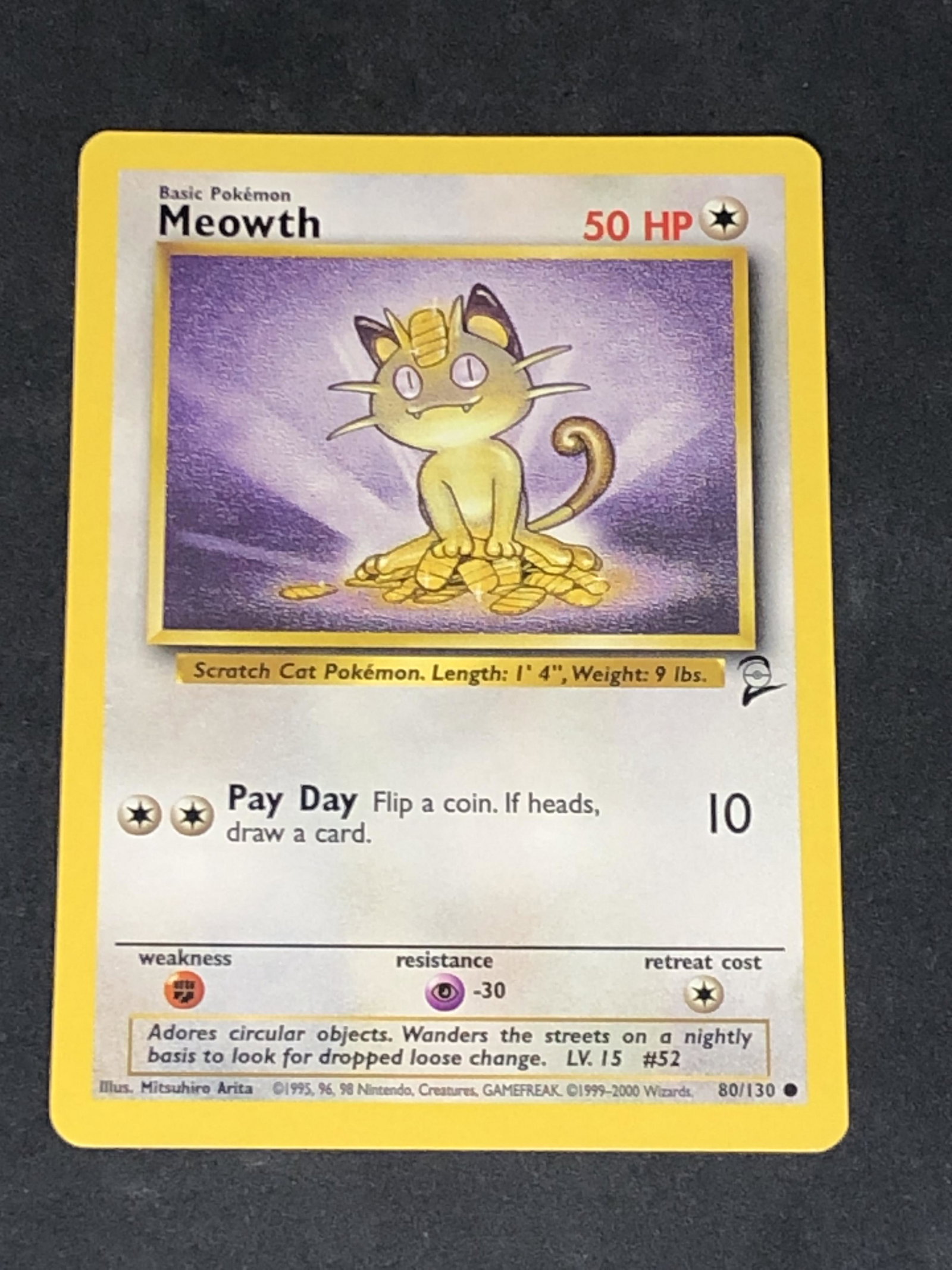 Vintage Base Set 2 Meowth Pokemon Card: Vintage Base Set 2 Meowth Pokemon Card