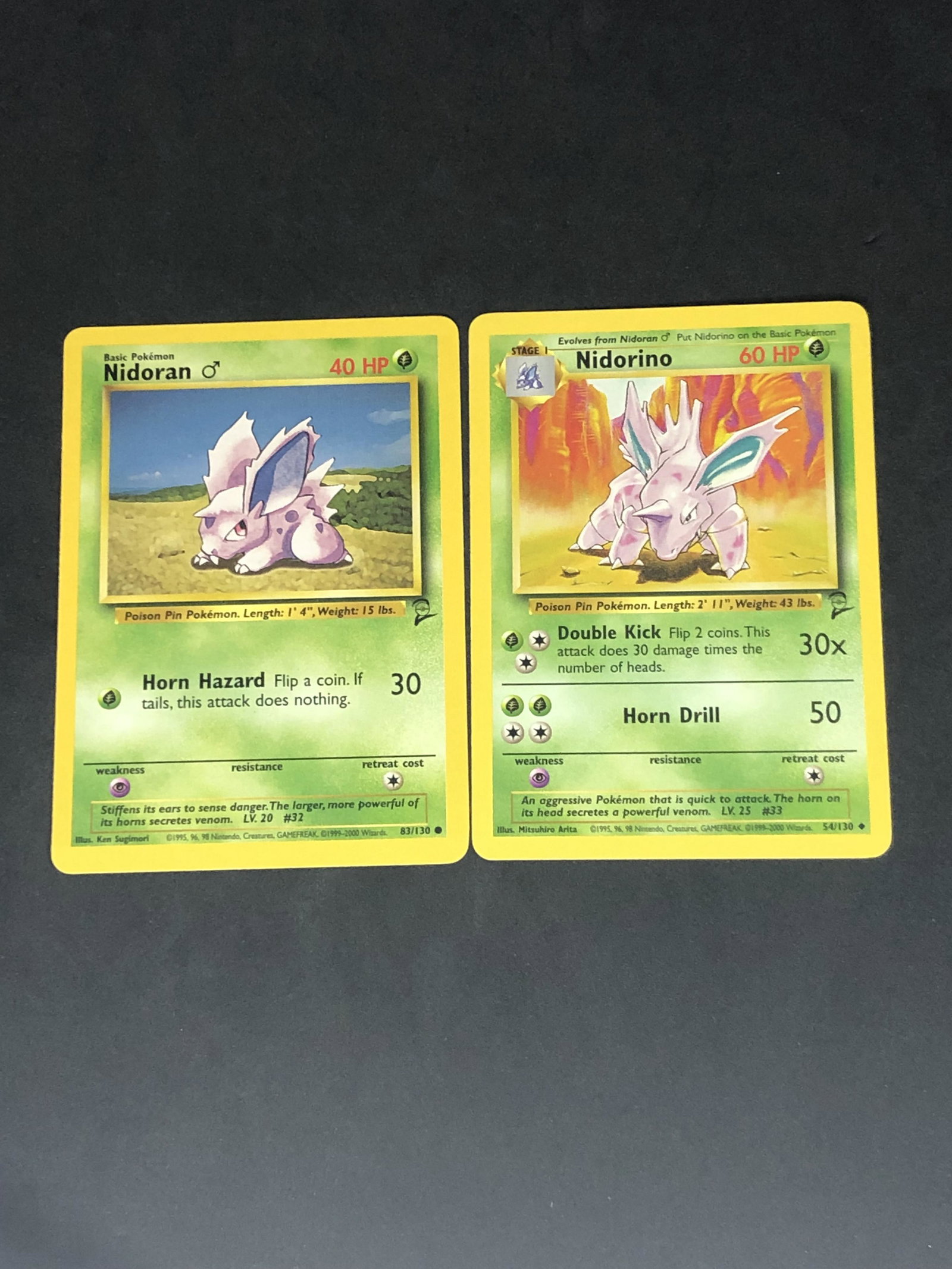 Vintage Base Set 2 Nidoran & Nidorino Pokemon Cards: Vintage Base Set 2 Nidoran & Nidorino Pokemon Cards