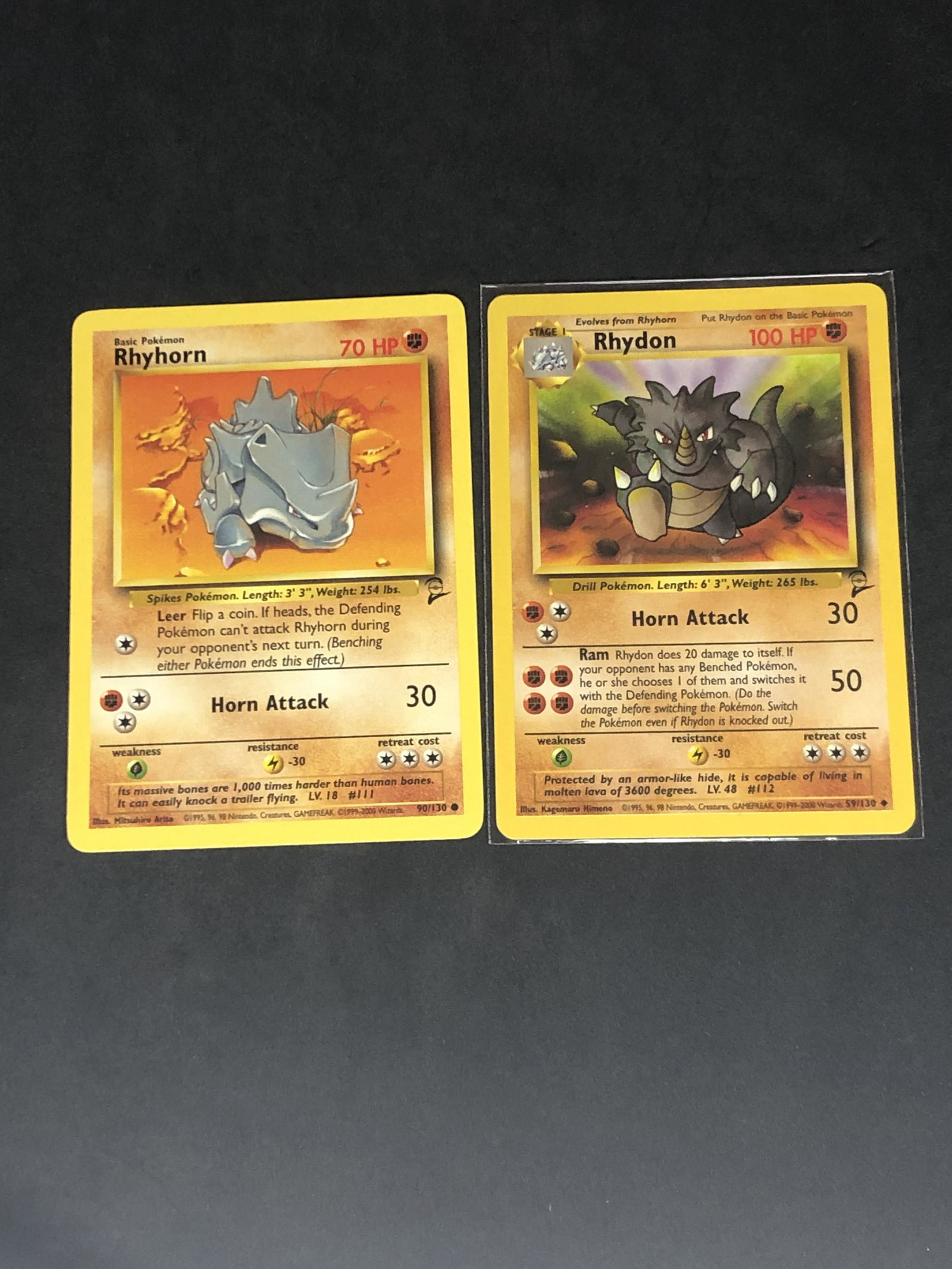 Vintage Base Set 2 Rhyhorn & Rhydon Pokemon Cards: Vintage Base Set 2 Rhyhorn & Rhydon Pokemon Cards