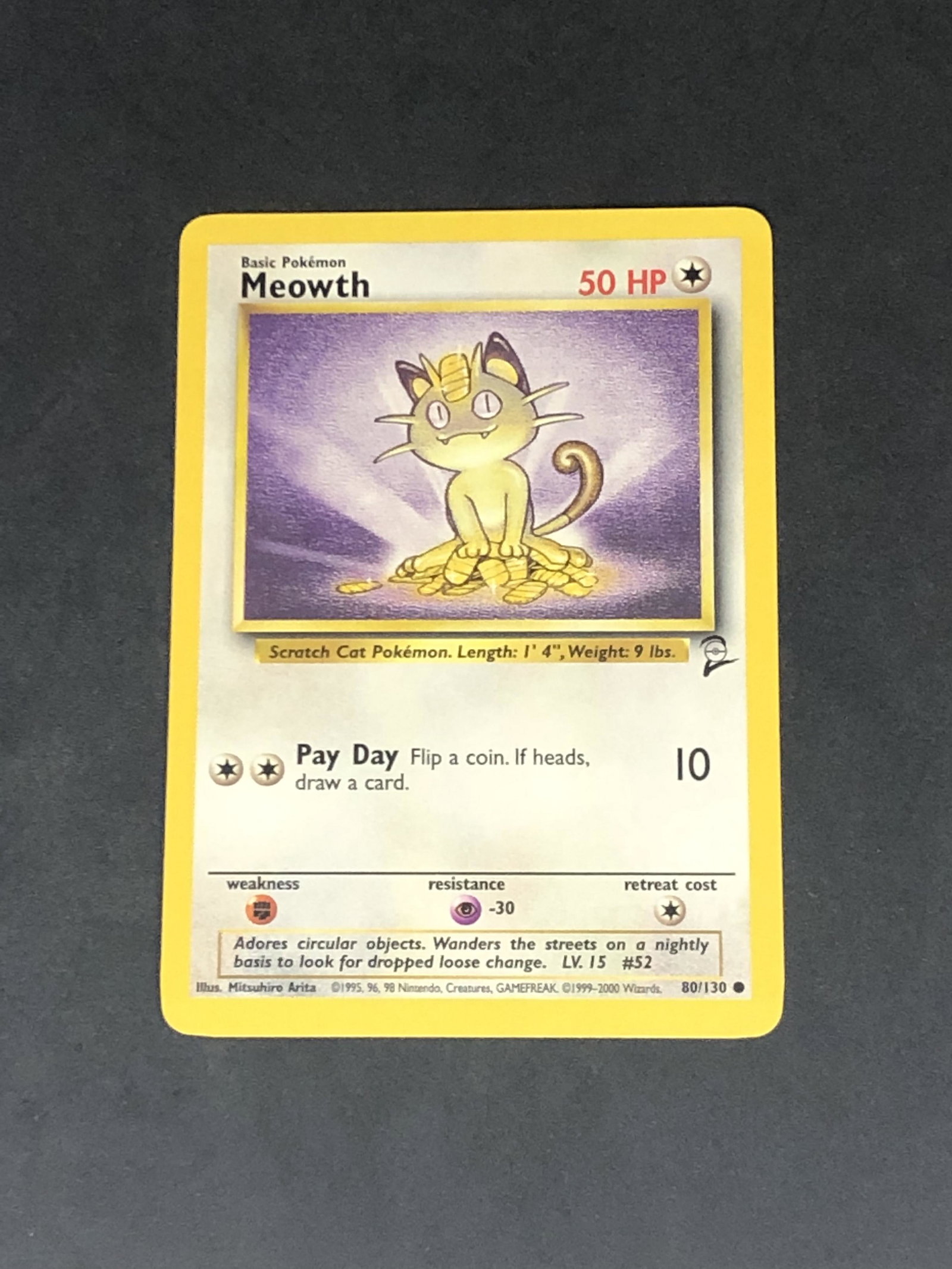 Vintage Base Set 2 Meowth Pokemon Card: Vintage Base Set 2 Meowth Pokemon Card