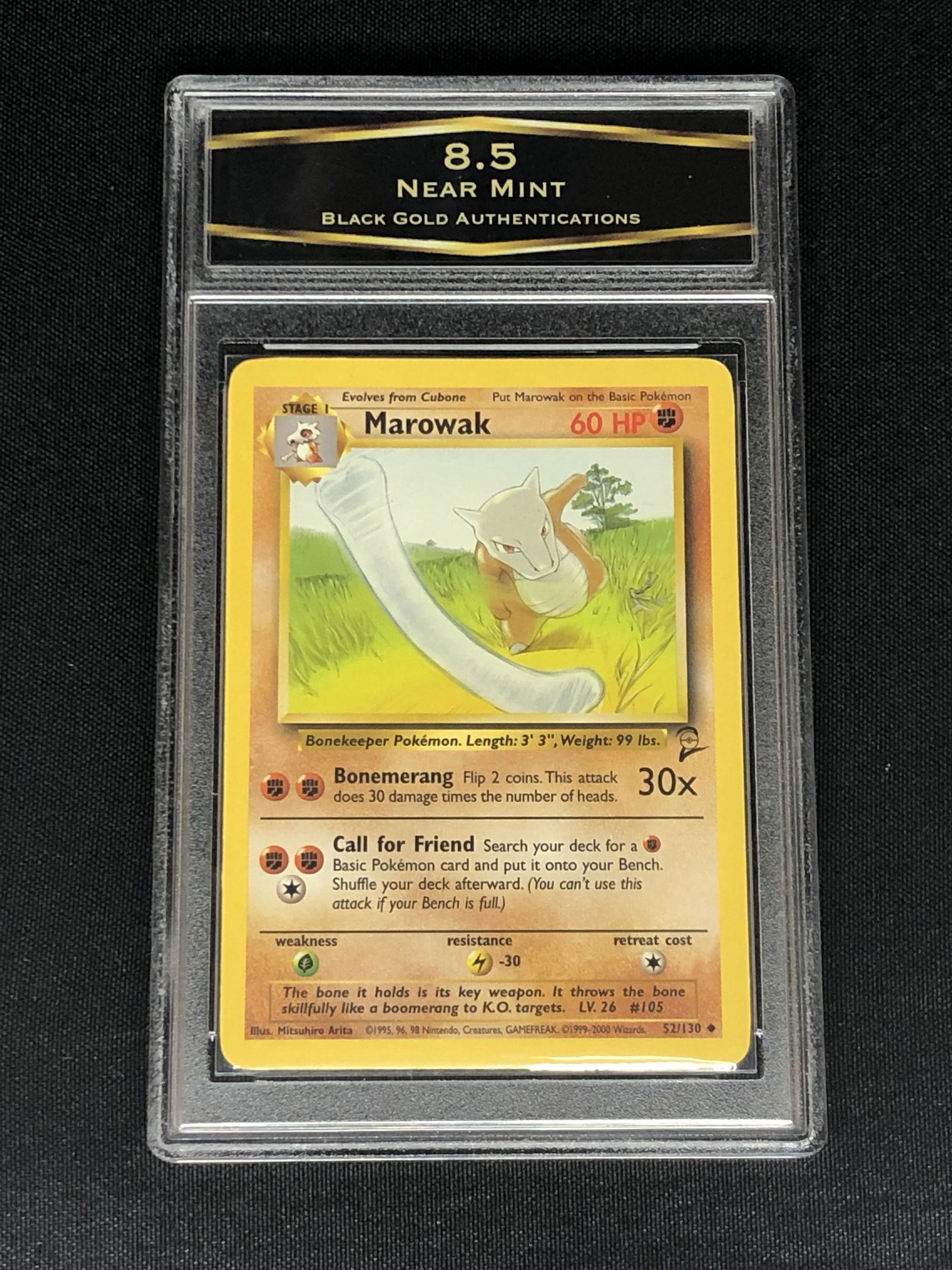 Vintage Base Set 2 Marowak Pokemon Card Graded BGA 8.5: Vintage Base Set 2 Marowak Pokemon Card Graded BGA 8.5