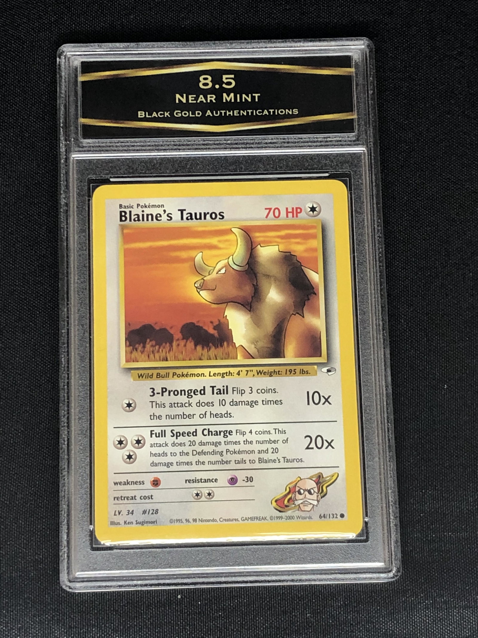 Vintage Blaine's Tauros Pokemon Card Graded BGA 8.5: Vintage Blaine's Tauros Pokemon Card Graded BGA 8.5