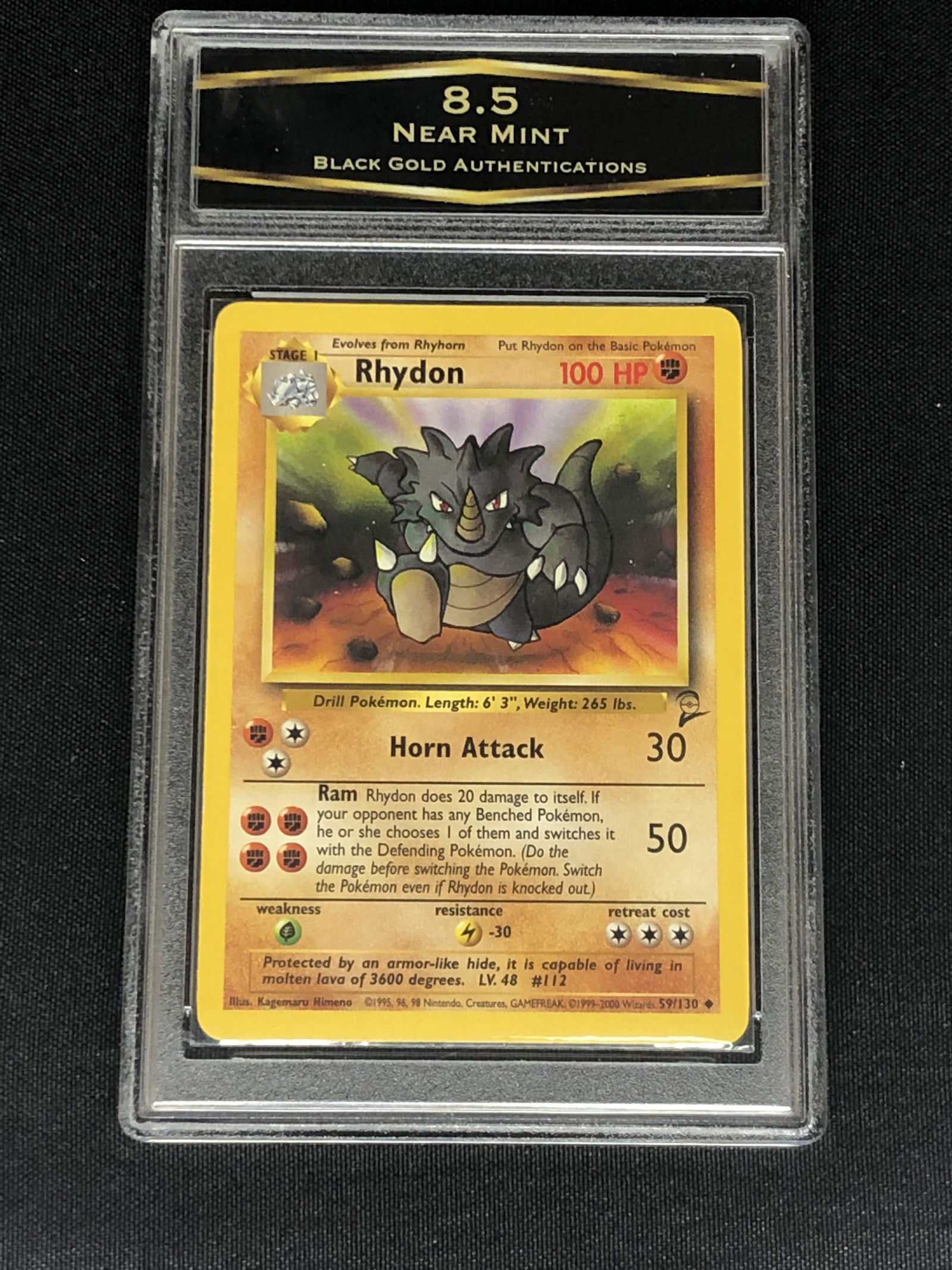 Vintage Base Set 2 Rhydon Pokemon Card Graded BGA 8.5 (1 of 1)