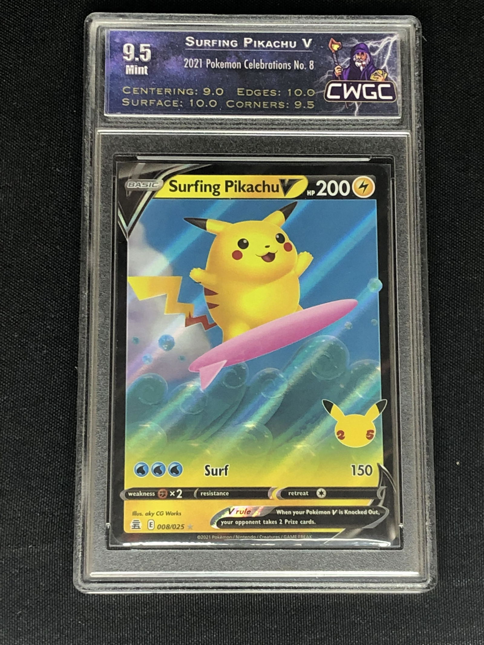 Surfing Pikachu V Pokemon Card Graded CWTC 9.5 (1 of 1)