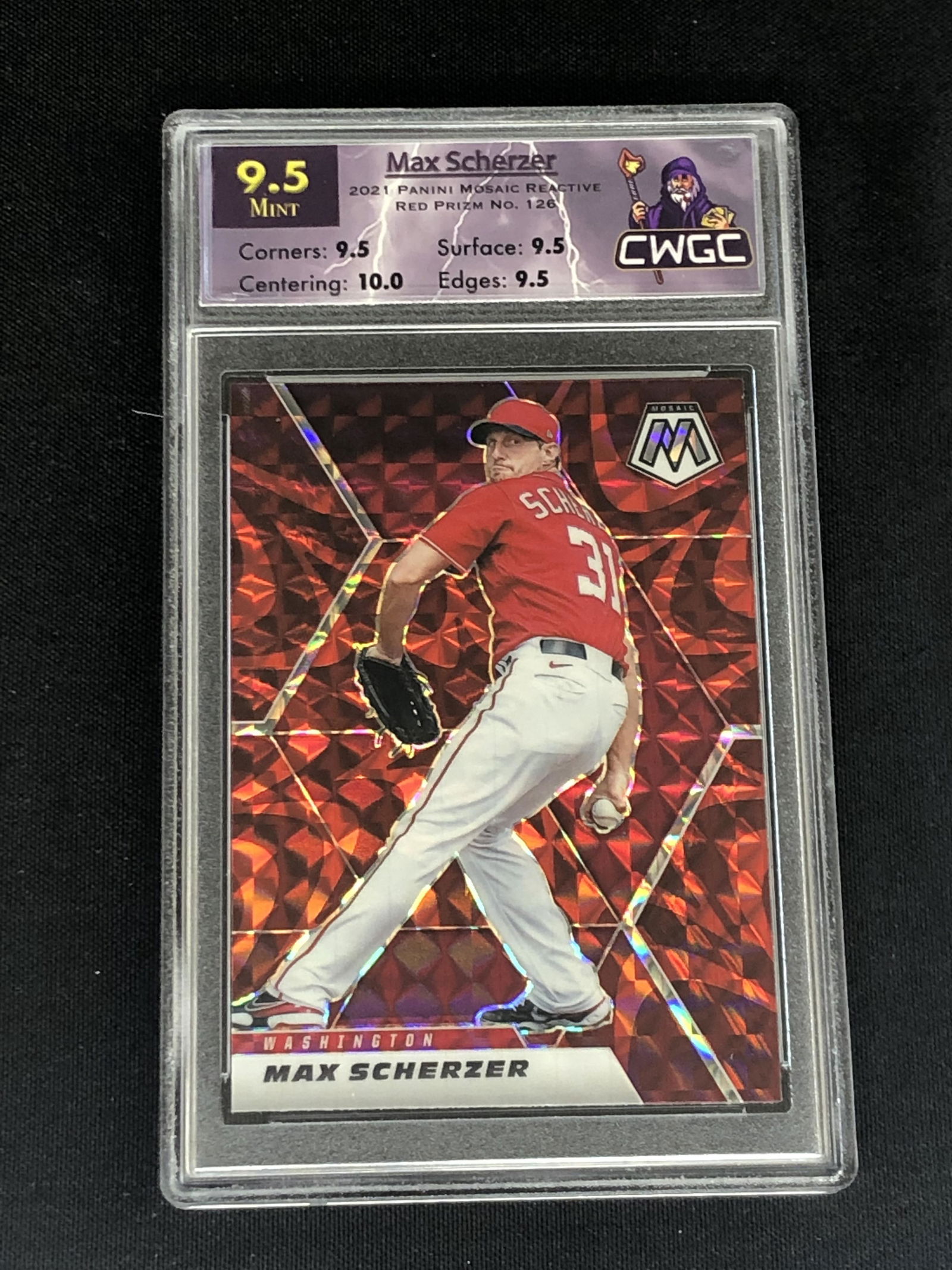 Max Scherzer Panini Mosaic Red Prizm Graded CWTC 9.5 (1 of 1)