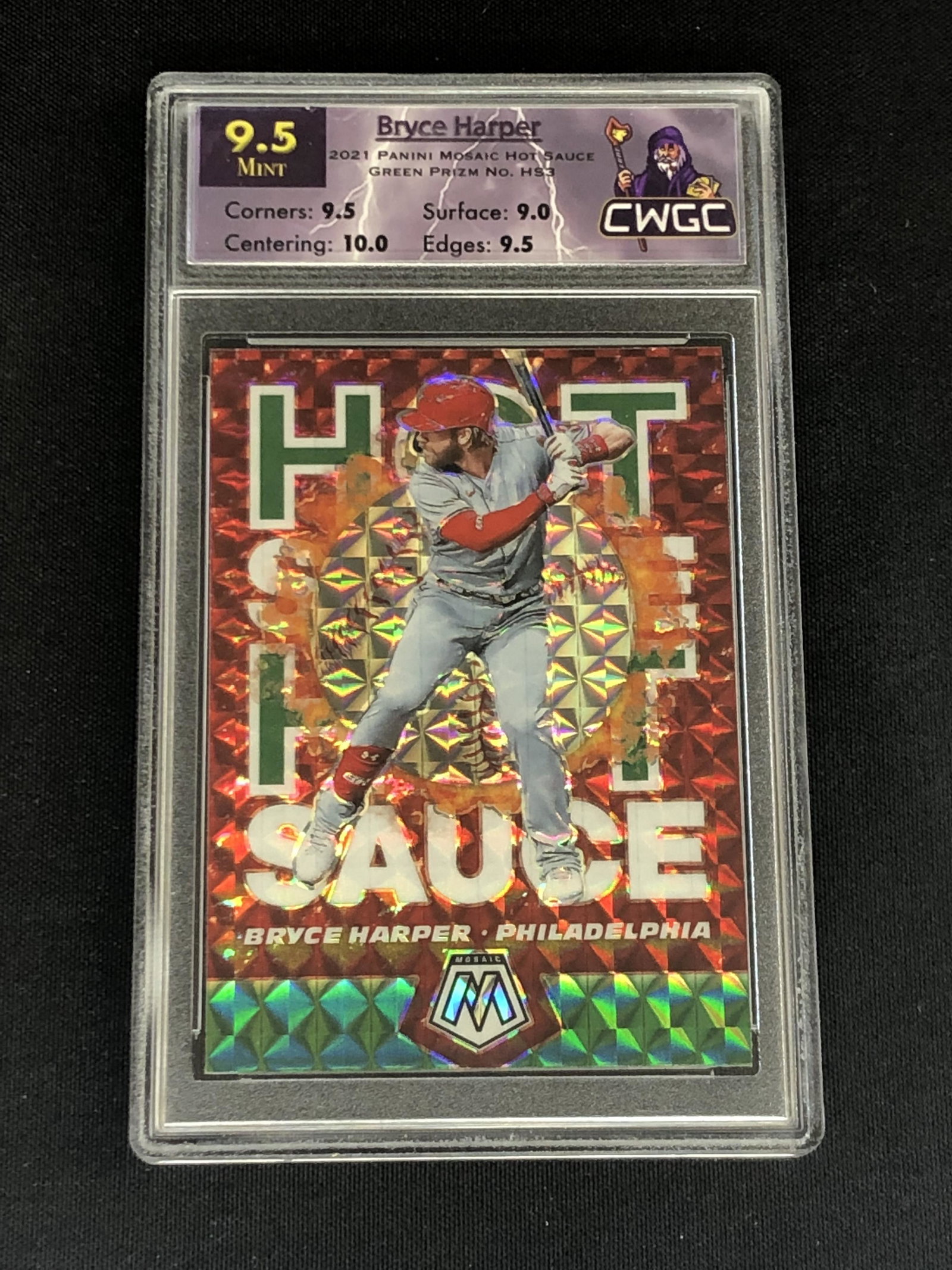 Bryce Harper Panini Mosaic Hot Sauce Green Prizm Graded CWTC 9.5: Bryce Harper Panini Mosaic Hot Sauce Green Prizm Graded CWTC 9.5
