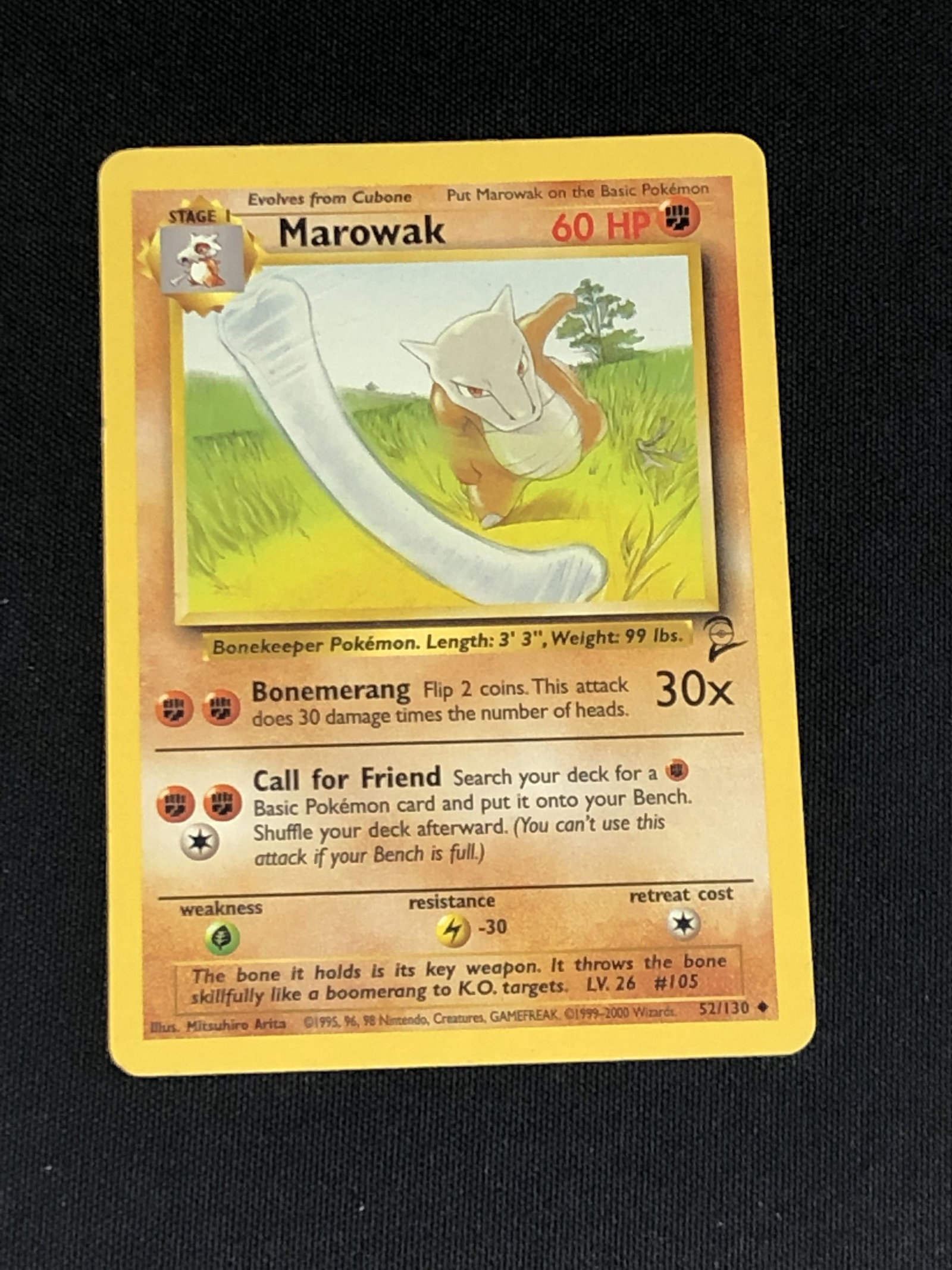 Vintage Base Set 2 Marowak Pokemon Card: Vintage Base Set 2 Marowak Pokemon Card