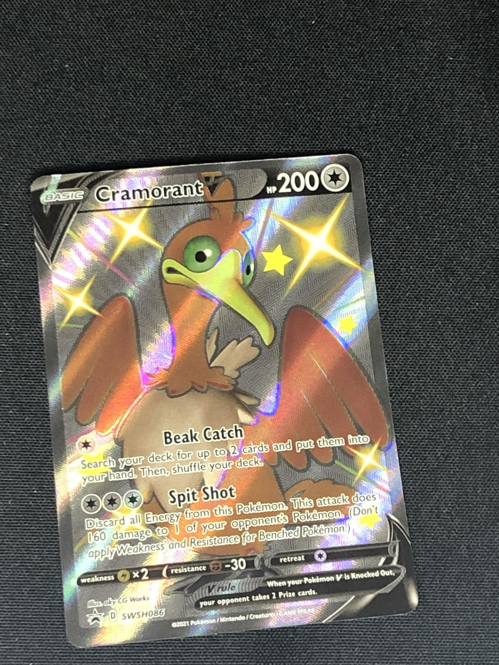 Shiny Cramorant V Full Art Pokemon Card (1 of 1)