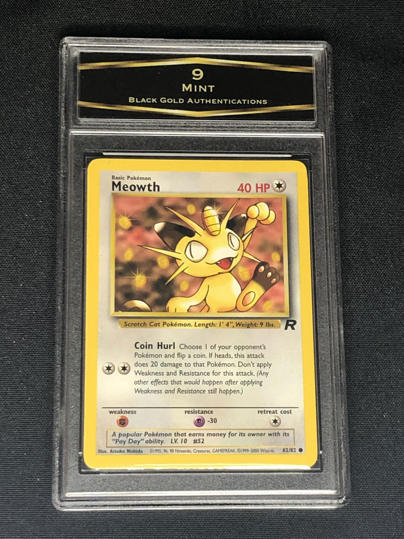 Vintage Team Rocket's Meowth Pokemon Card Graded BGA 9 (1 of 1)