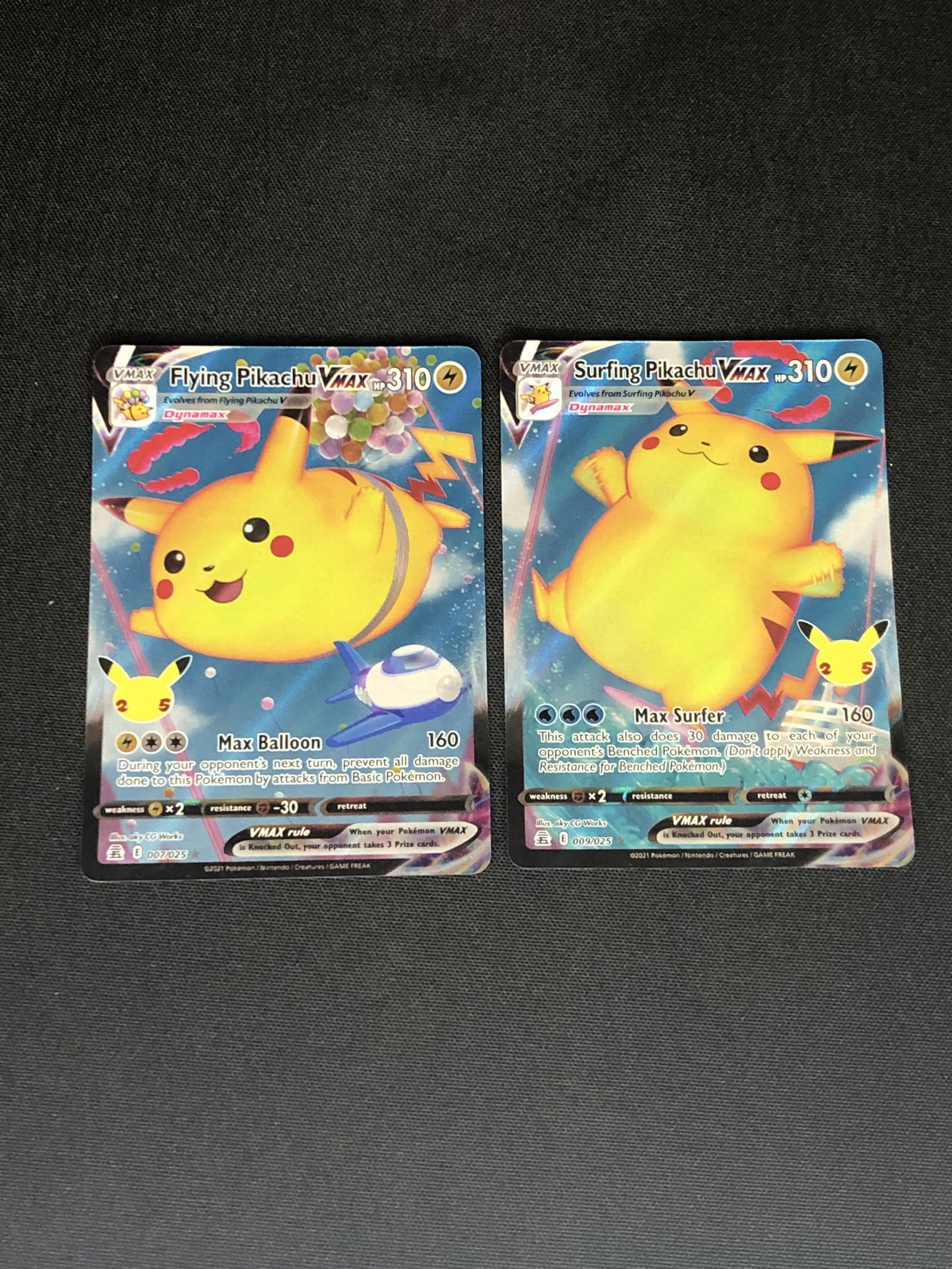 Flying Pikachu Vmax & Surfing Pikachu Vmax Pokemon Cards (1 of 1)