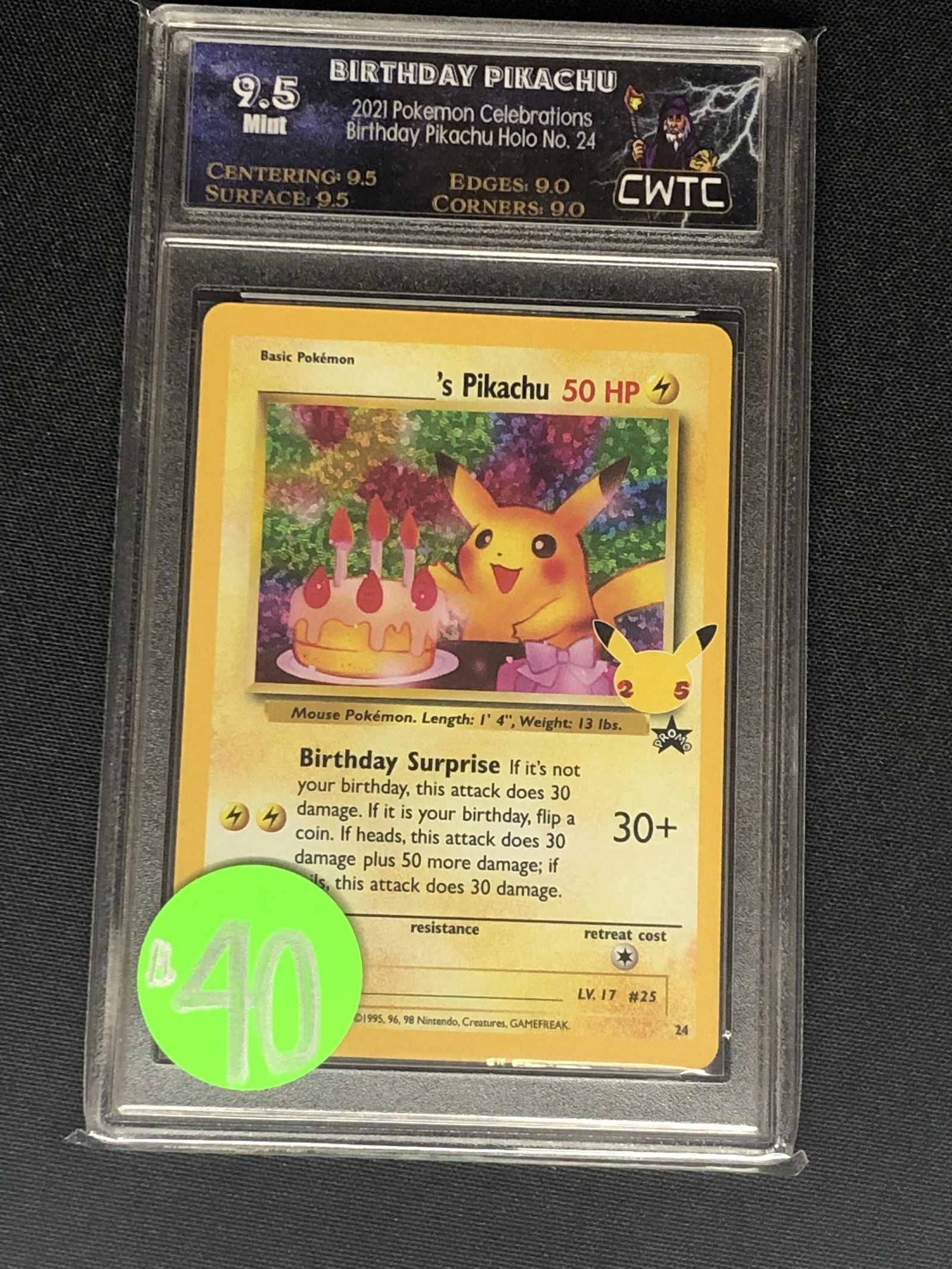 Birthday Pikachu Holo Graded CWTC 9.5 (1 of 1)