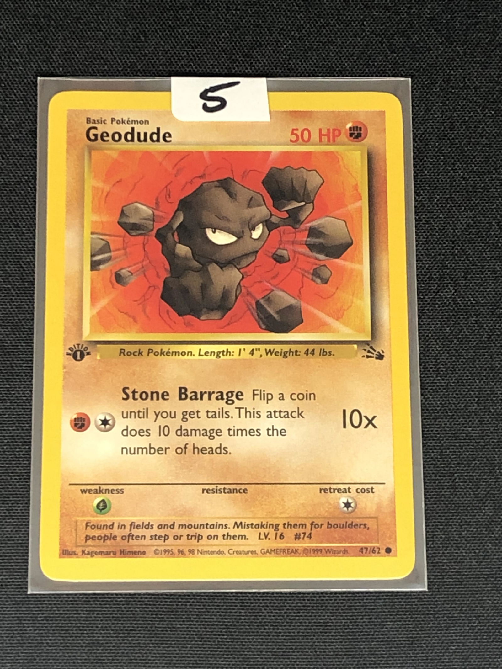 Vintage 1st Edition Fossil Set Geodude Pokemon Card (1 of 1)