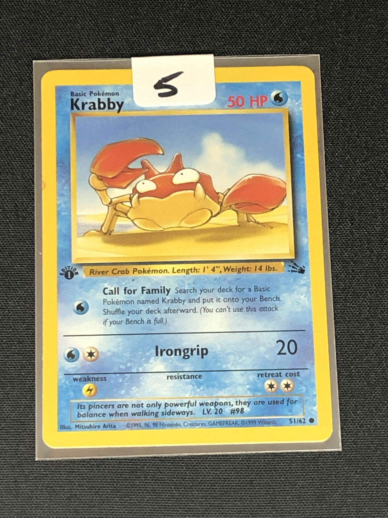 Vintage 1st Edition Fossil Set Krabby Pokemon Card: Vintage 1st Edition Fossil Set Krabby Pokemon Card