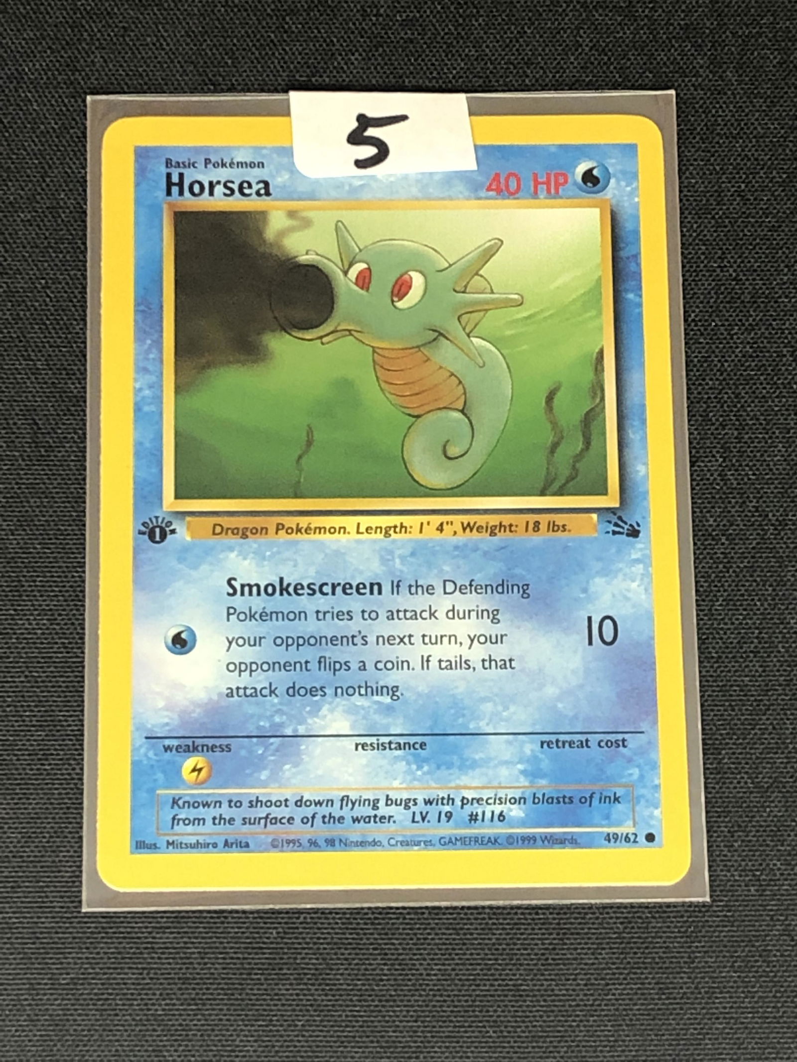 Vintage 1st Edition Fossil Set Horsea Pokemon Card: Vintage 1st Edition Fossil Set Horsea Pokemon Card