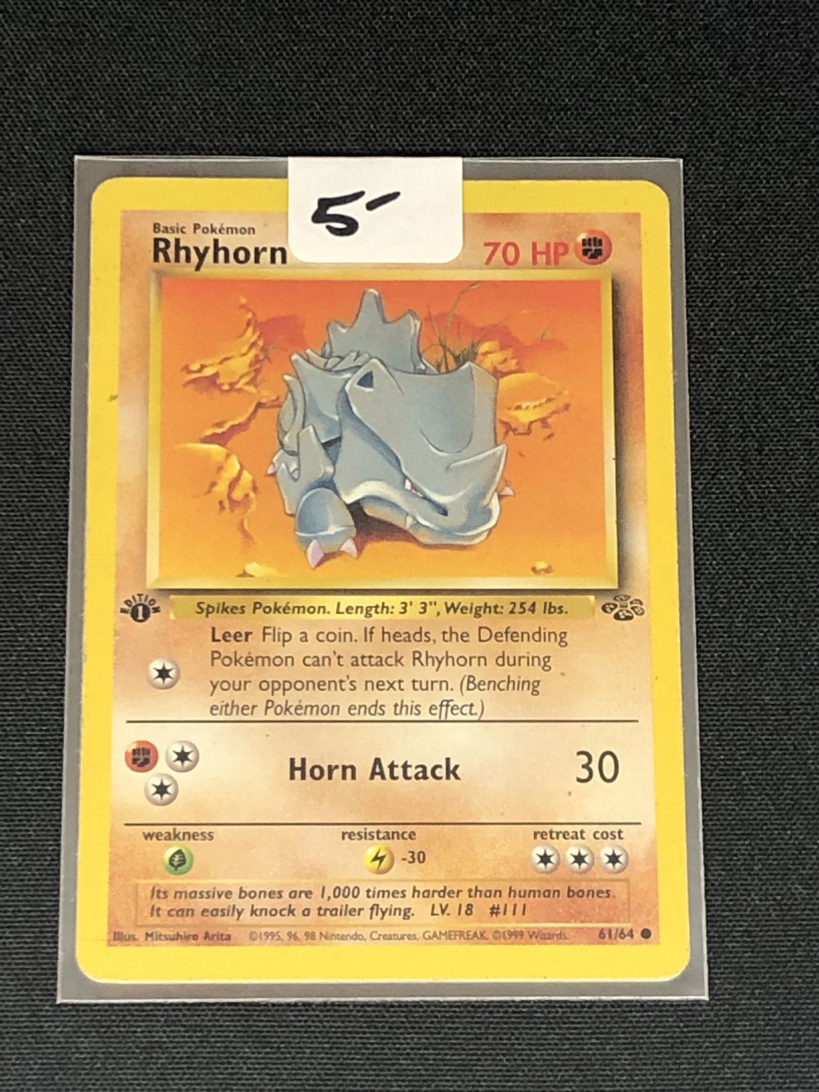 Vintage 1st Edition Jungle Set Rhyhorn Pokemon Card (1 of 1)