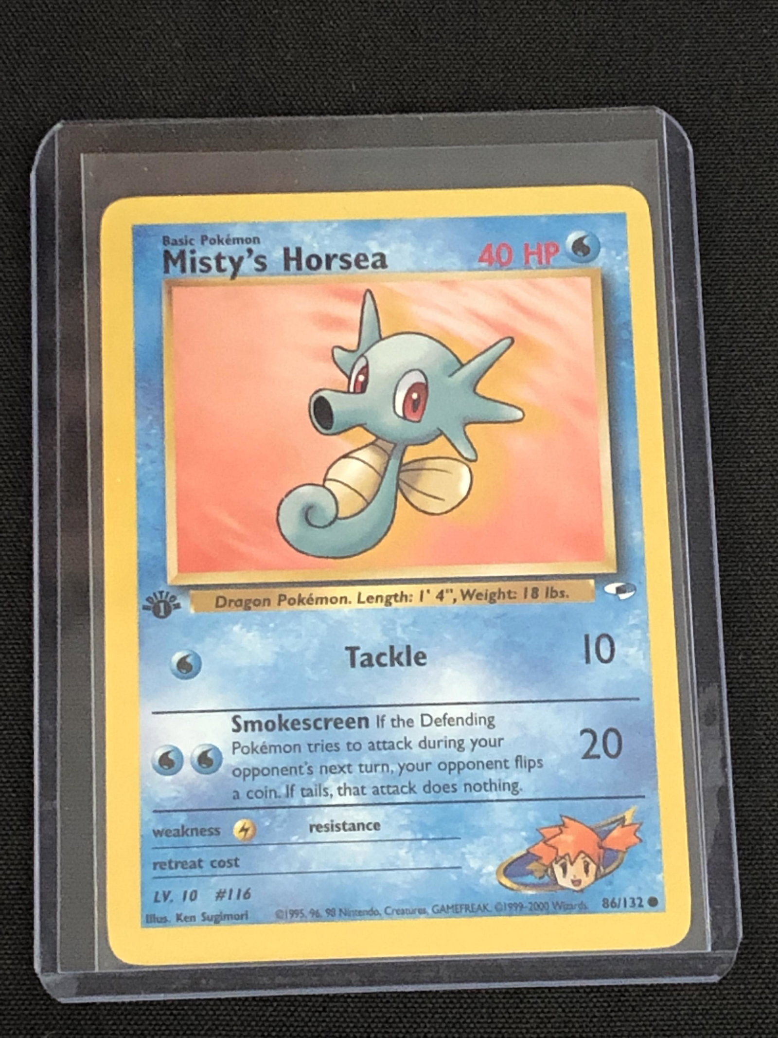 Vintage 1st Edition Gym Heroes Misty's Horsea Pokemon Card: Vintage 1st Edition Gym Heroes Misty's Horsea Pokemon Card
