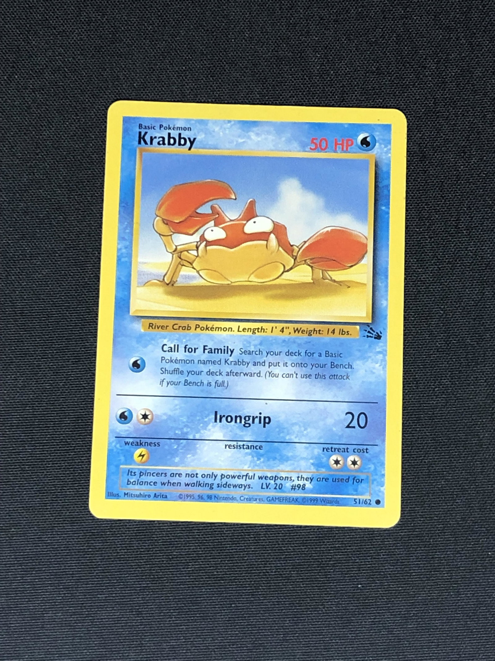 Vintage Fossil Set Krabby Pokemon Card - Moderately to heavy played: Vintage Fossil Set Krabby Pokemon Card - Moderately to heavy played