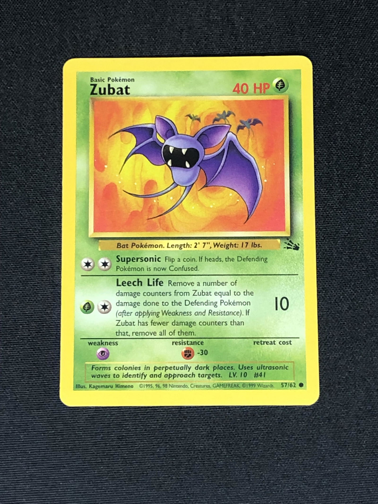 Vintage Fossil Set Zubat Pokemon Card - Moderately to heavy played: Vintage Fossil Set Zubat Pokemon Card - Moderately to heavy played